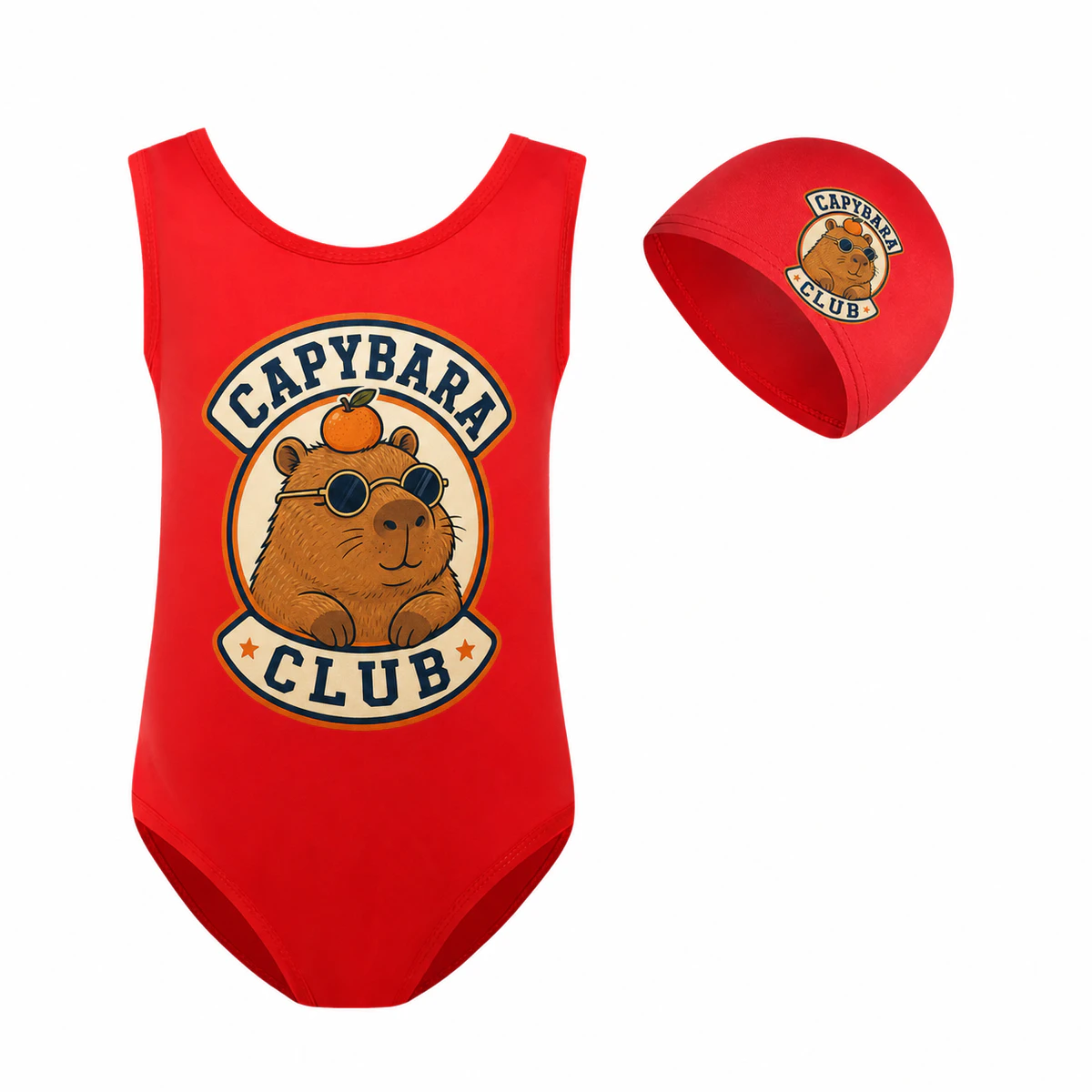 Capybara Club Girls Classic Swimsuit and Cap Set for Kids product preview