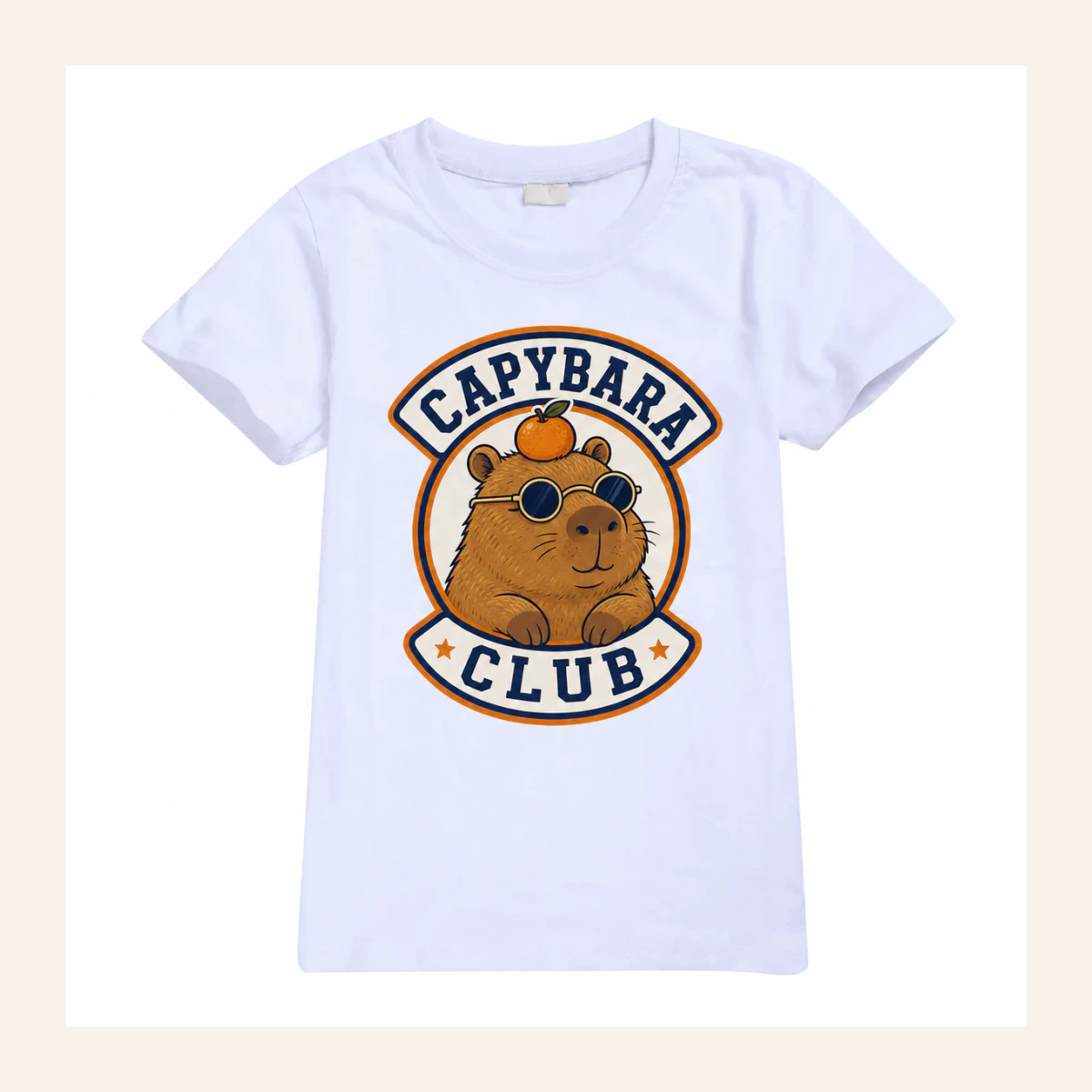 Capybara Club Custom Kids Classic Short-Sleeve T-Shirt AI-rendered from the exact blank product, shown in an alternate clean ecommerce presentation