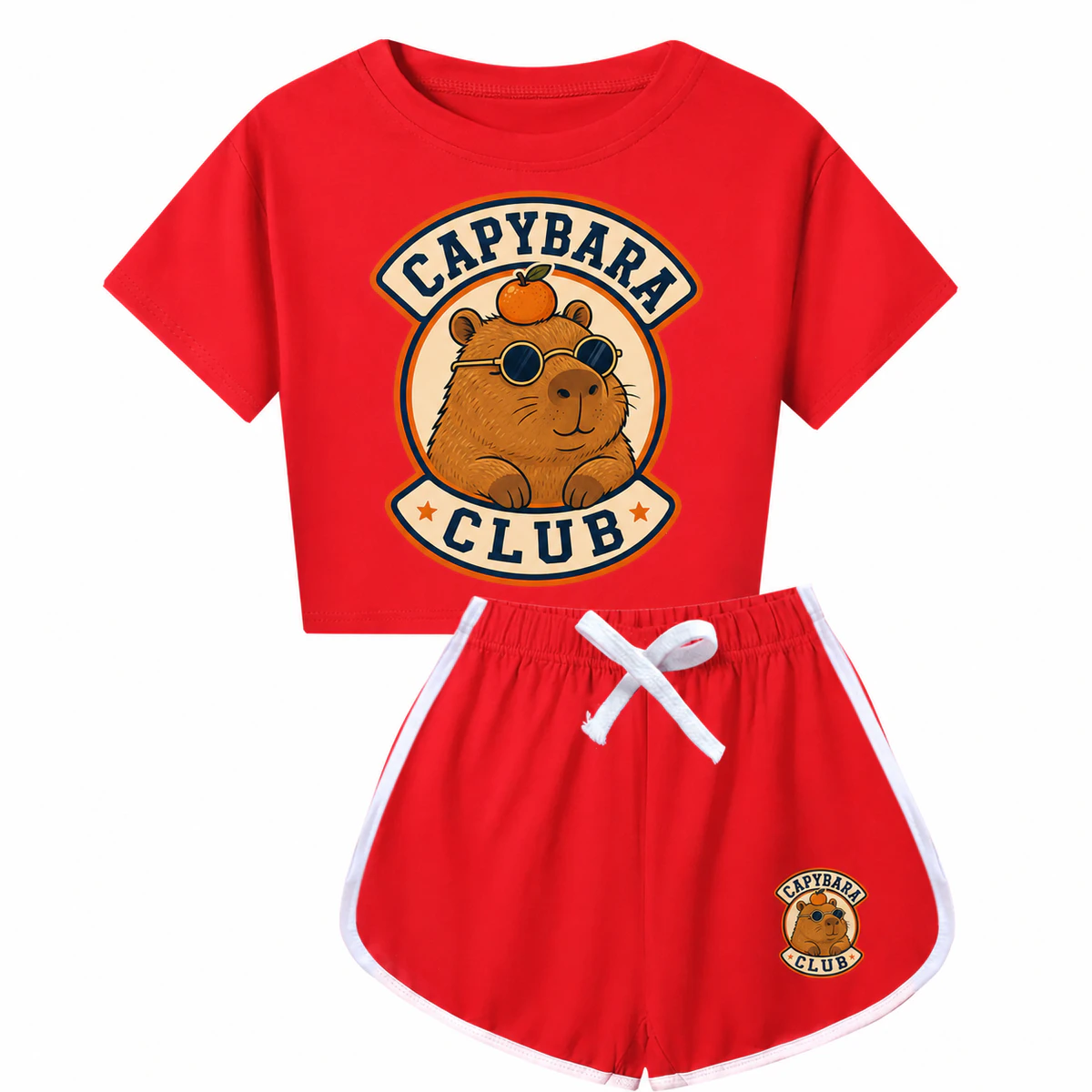 Capybara Club Checker Short-Sleeve Top and Shorts Set for Kids product preview