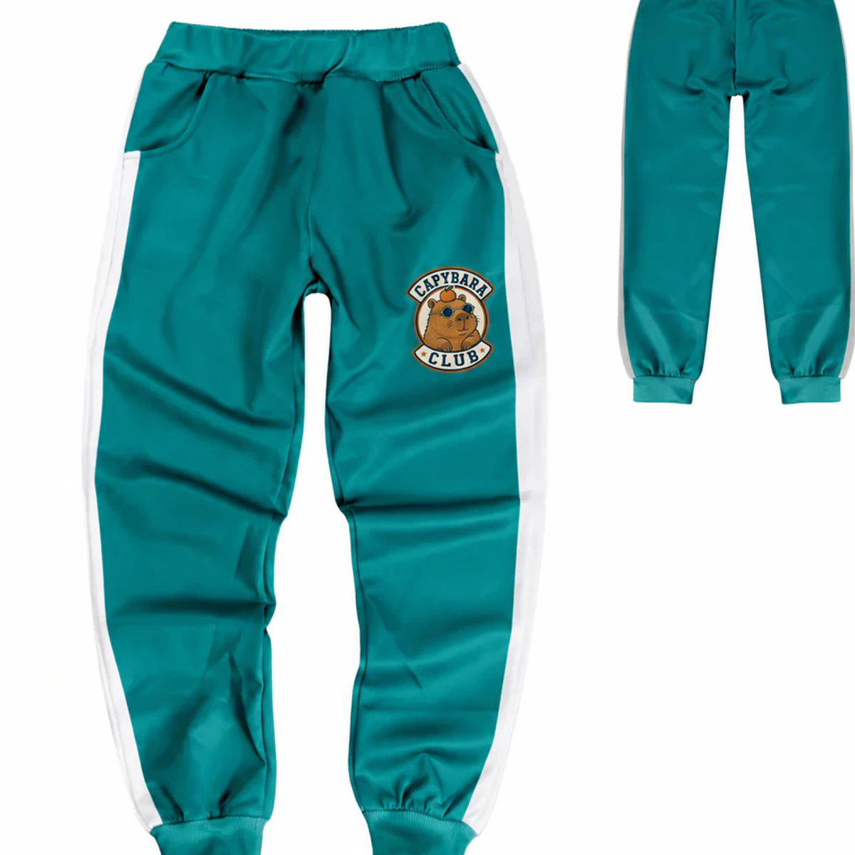 Capybara Club Custom Kids Color-Block Tracksuit Pants AI-rendered from the exact blank product, showing integrated print and fabric detail
