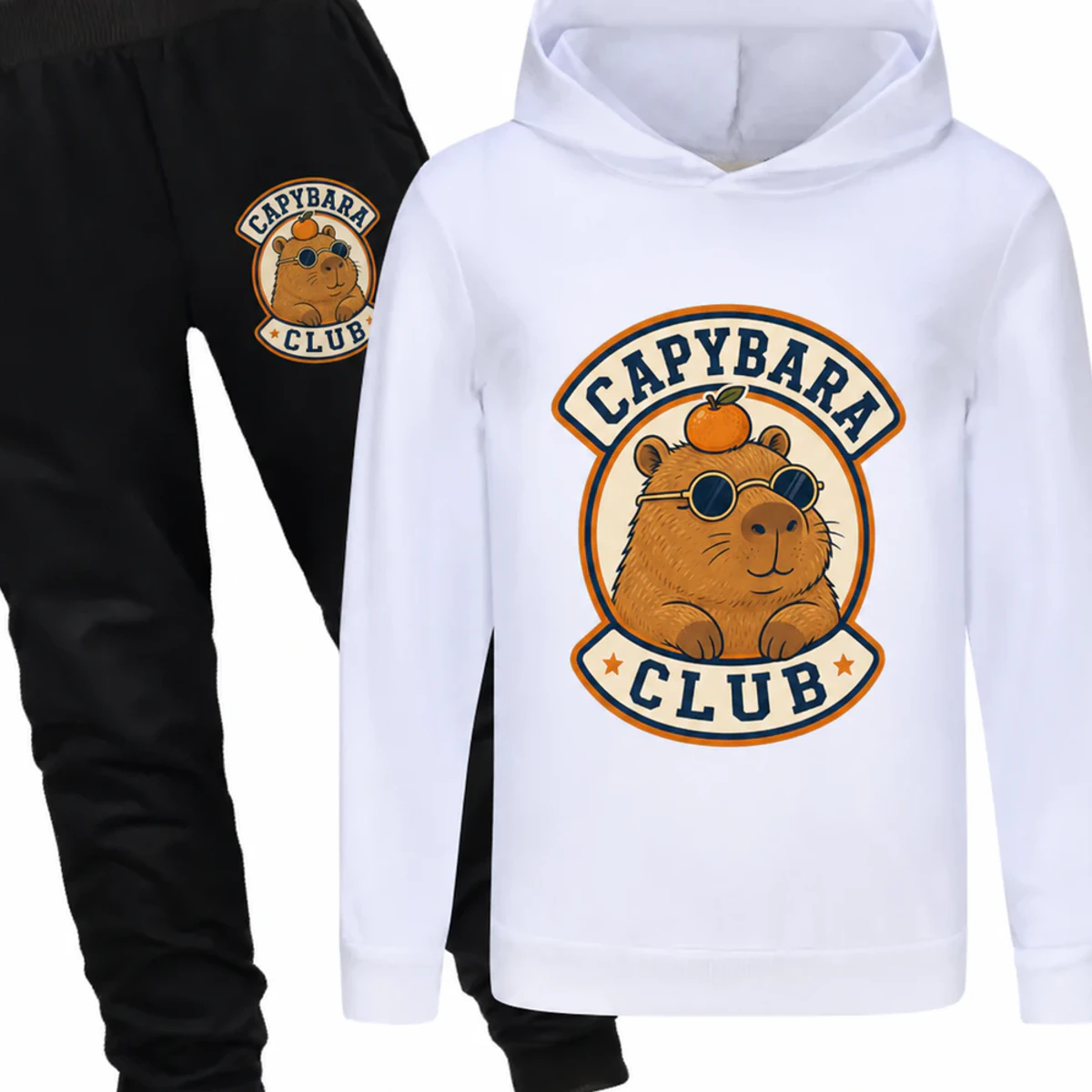 Capybara Club Custom Kids Hoodie and Jogger Set AI-rendered from the exact blank product, showing integrated print and fabric detail