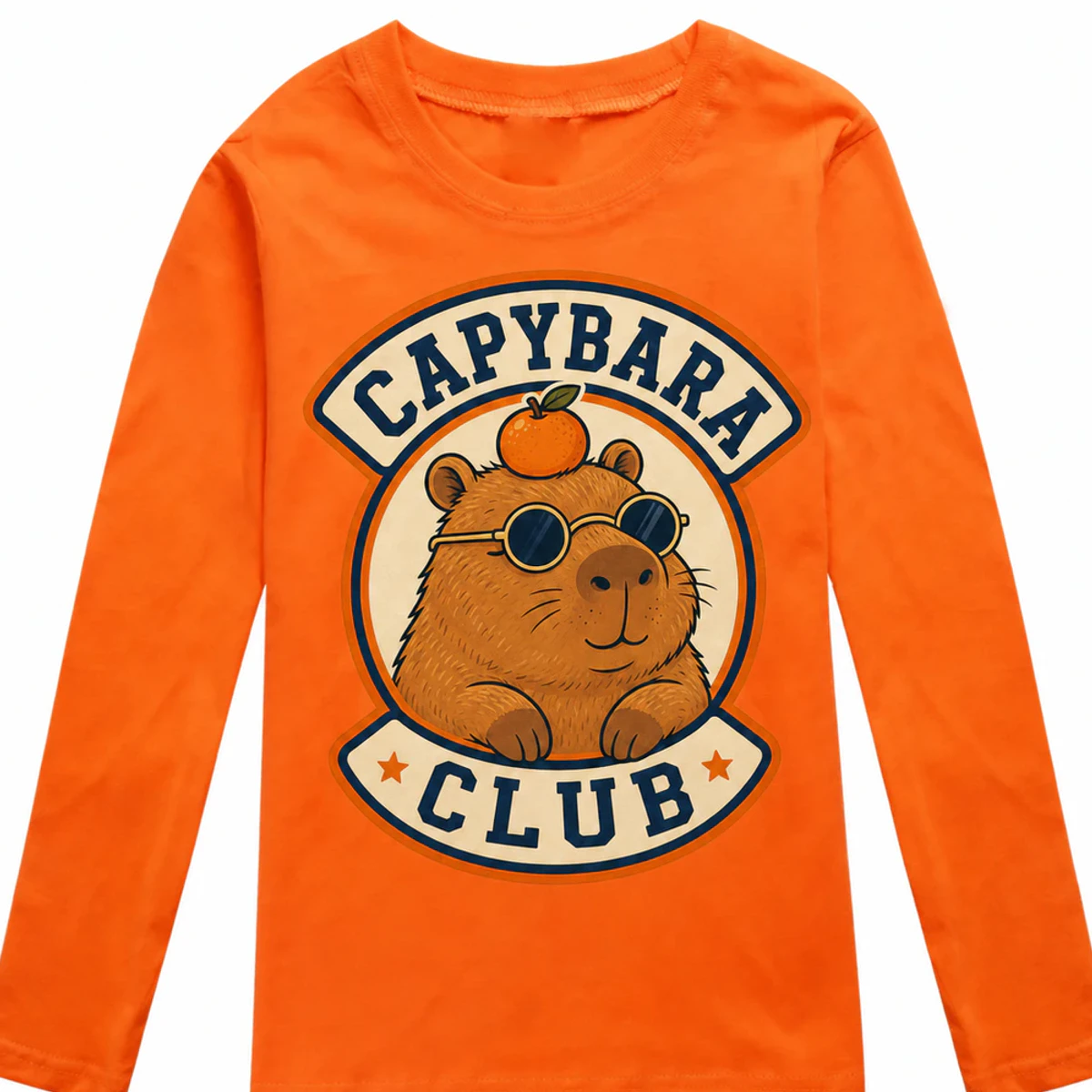 Capybara Club Custom Kids Long-Sleeve T-Shirt AI-rendered from the exact blank product, showing integrated print and fabric detail