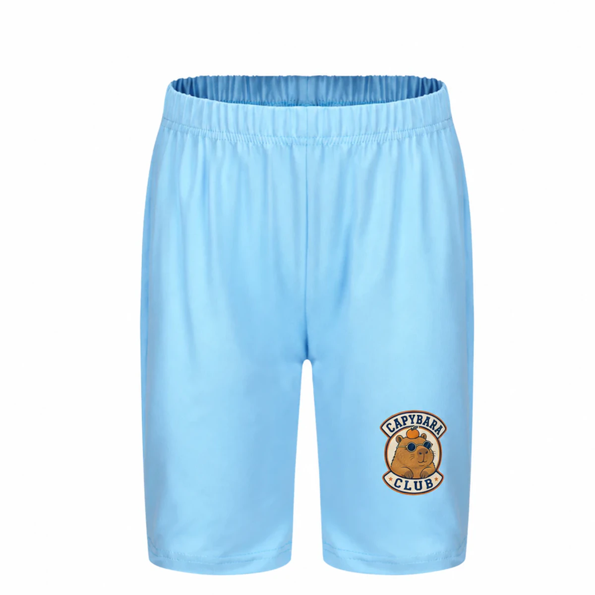 Capybara Club Custom Kids Milk-Silk Pajama Shorts AI-rendered from the exact blank product, showing integrated print and fabric detail