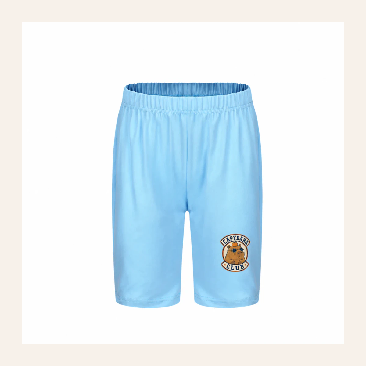 Capybara Club Custom Kids Milk-Silk Pajama Shorts AI-rendered from the exact blank product, shown in an alternate clean ecommerce presentation