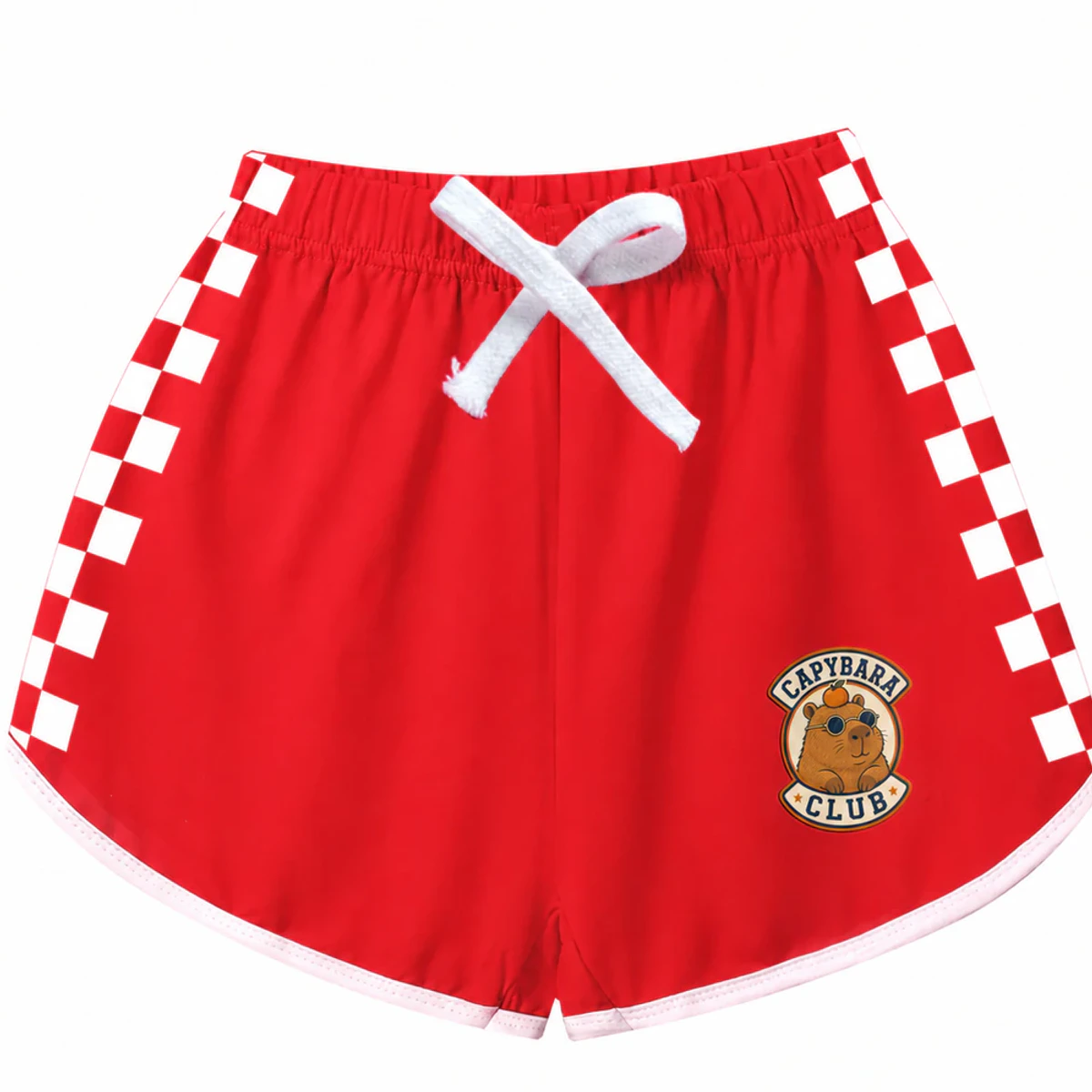 Capybara Club Custom Kids Checker-Stripe Pajama Shorts AI-rendered from the exact blank product, showing integrated print and fabric detail