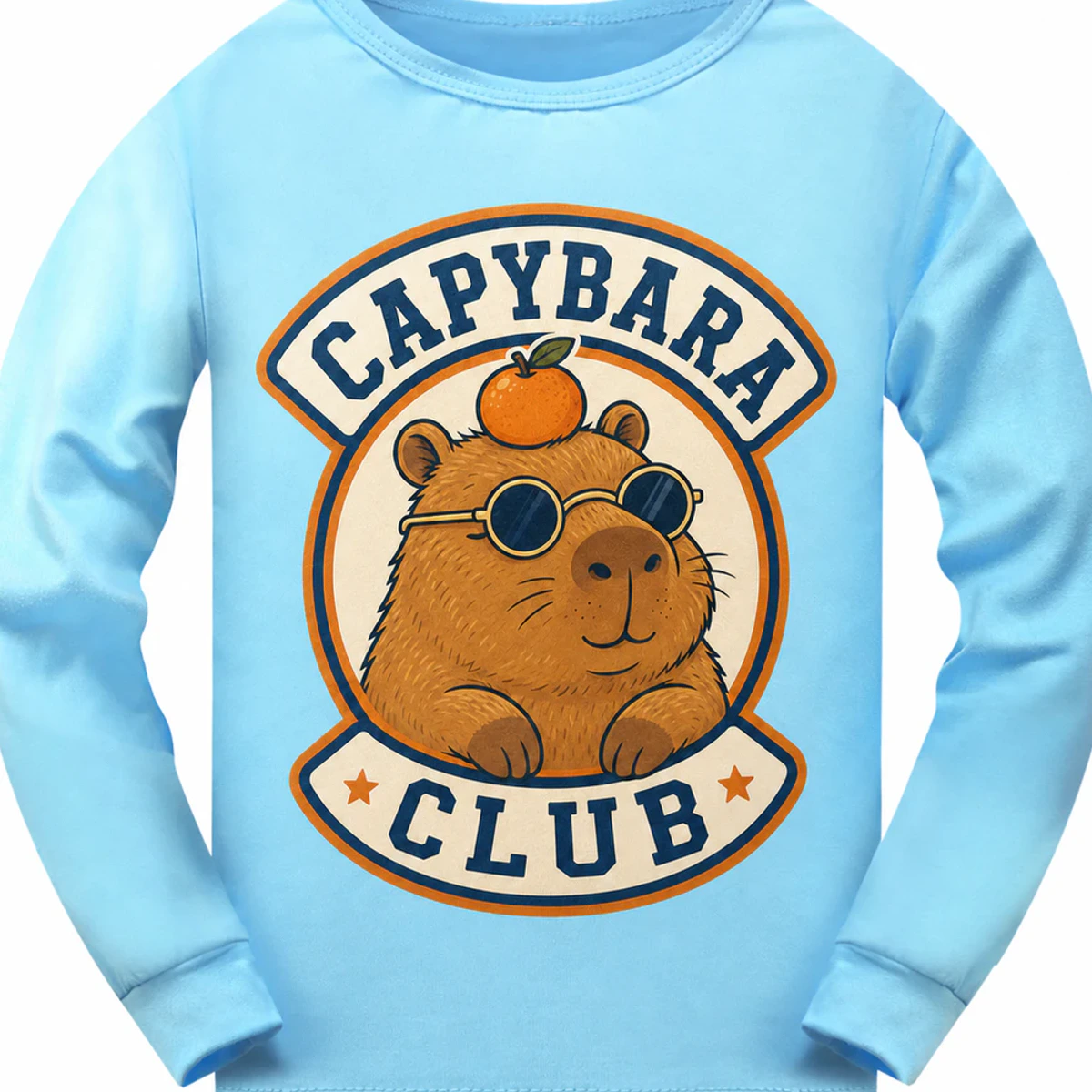 Capybara Club Custom Kids Soft Long-Sleeve Top AI-rendered from the exact blank product, showing integrated print and fabric detail