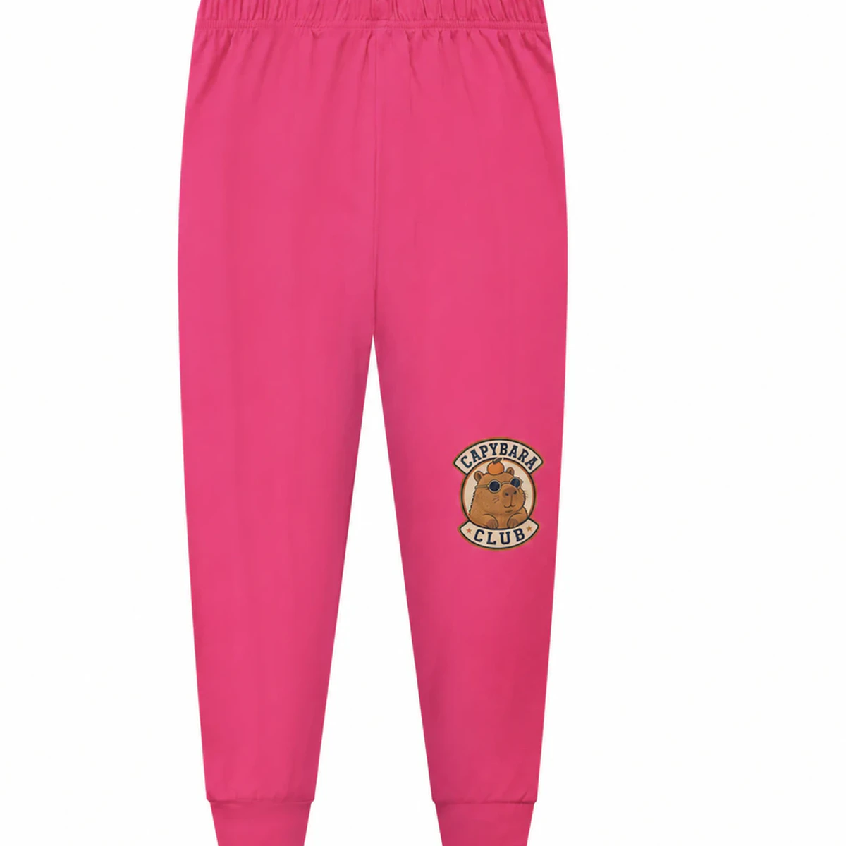 Capybara Club Custom Kids Soft Pajama Pants AI-rendered from the exact blank product, showing integrated print and fabric detail