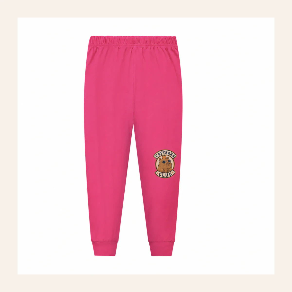 Capybara Club Custom Kids Soft Pajama Pants AI-rendered from the exact blank product, shown in an alternate clean ecommerce presentation