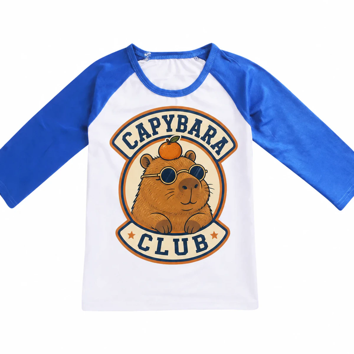 Capybara Club Custom Kids Soft Three-Quarter-Sleeve Top — Alternate Style AI-rendered from the exact blank product, showing integrated print and fabric detail