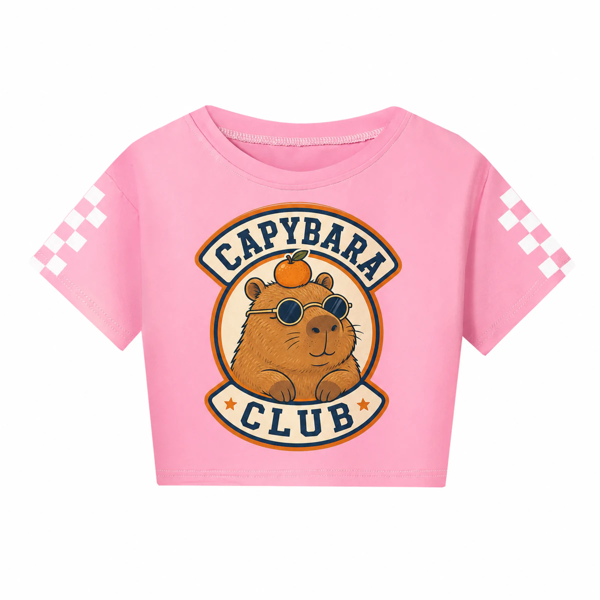 Capybara Club Checker-Sleeve Cropped Short-Sleeve Top for Kids product preview