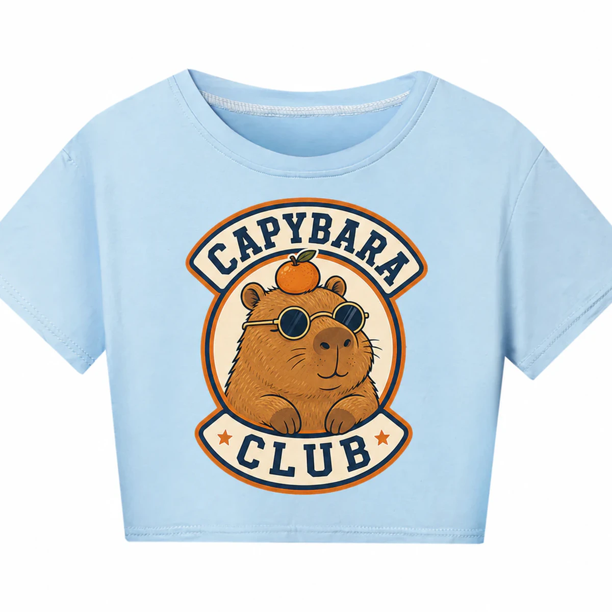 Capybara Club Custom Kids Cropped Short-Sleeve Top AI-rendered from the exact blank product, showing integrated print and fabric detail