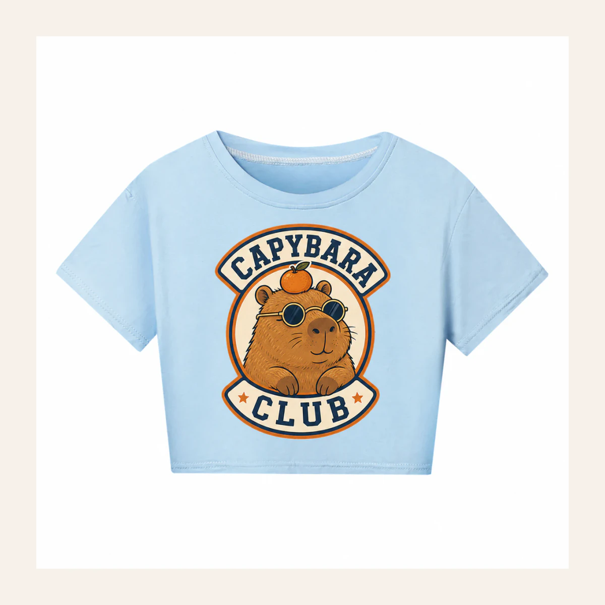 Capybara Club Custom Kids Cropped Short-Sleeve Top AI-rendered from the exact blank product, shown in an alternate clean ecommerce presentation