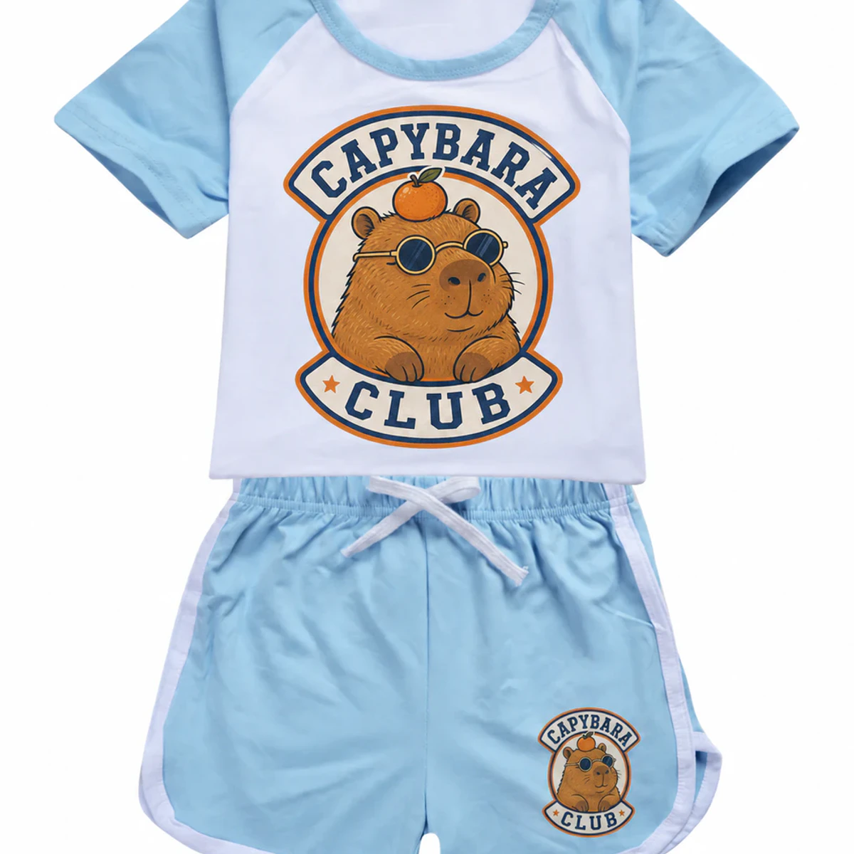 Capybara Club Custom Kids Summer Sports Set AI-rendered from the exact blank product, showing integrated print and fabric detail