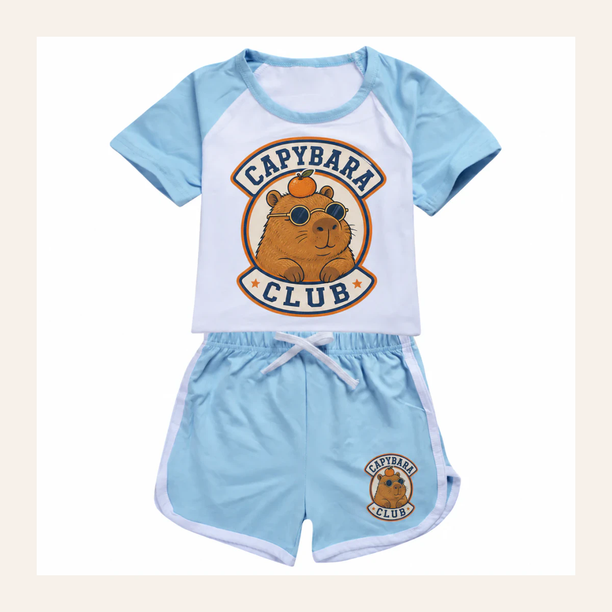 Capybara Club Custom Kids Summer Sports Set AI-rendered from the exact blank product, shown in an alternate clean ecommerce presentation