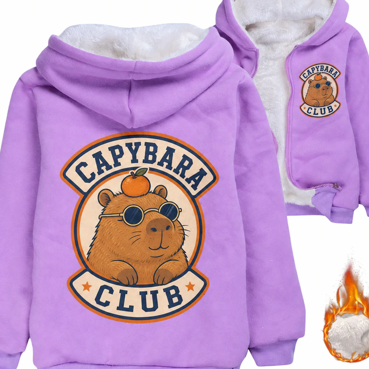 Capybara Club Custom Kids Thick Zip Winter Jacket AI-rendered from the exact blank product, showing integrated print and fabric detail