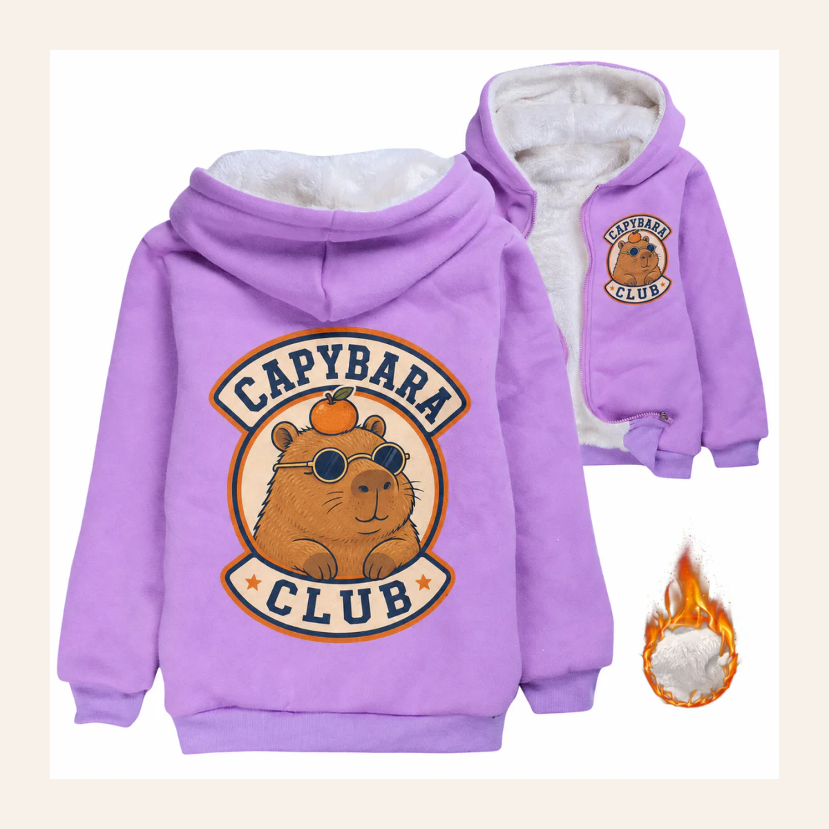 Capybara Club Custom Kids Thick Zip Winter Jacket AI-rendered from the exact blank product, shown in an alternate clean ecommerce presentation