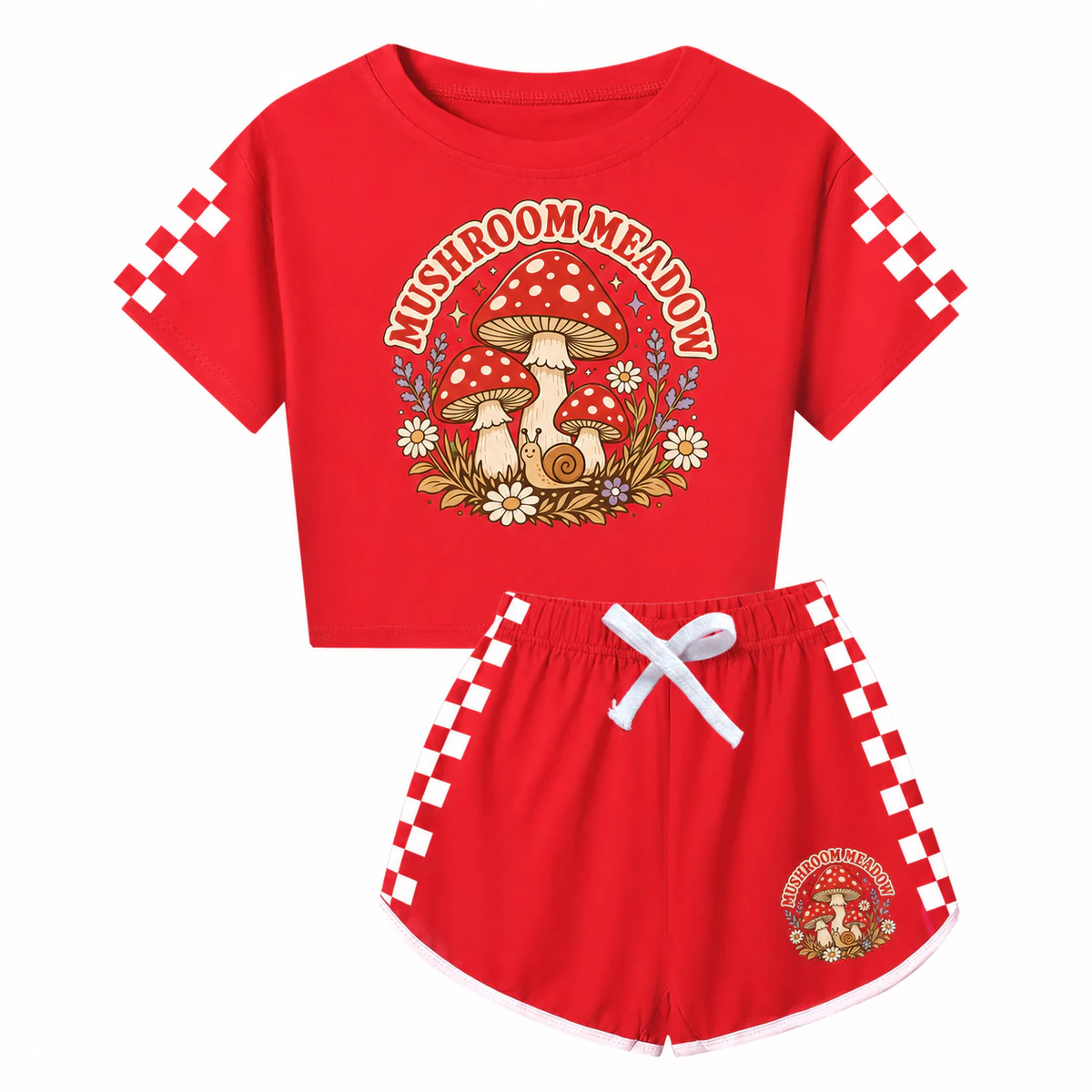 Mushroom Meadow Family Checker Short-Sleeve Top and Shorts Set for Kids product preview