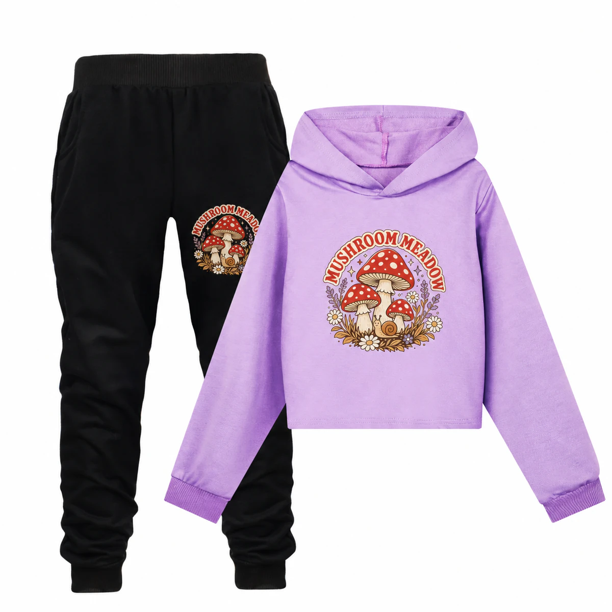 Mushroom Meadow Girls Cropped Hoodie and Pants Set for Kids product preview