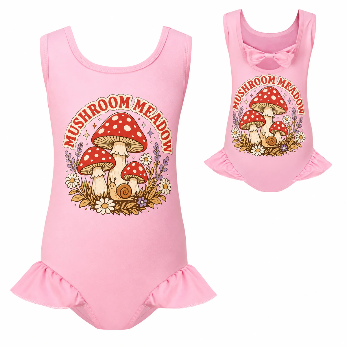 Mushroom Meadow Girls Wide-Strap Bow-Back One-Piece Swimsuit for Kids product preview