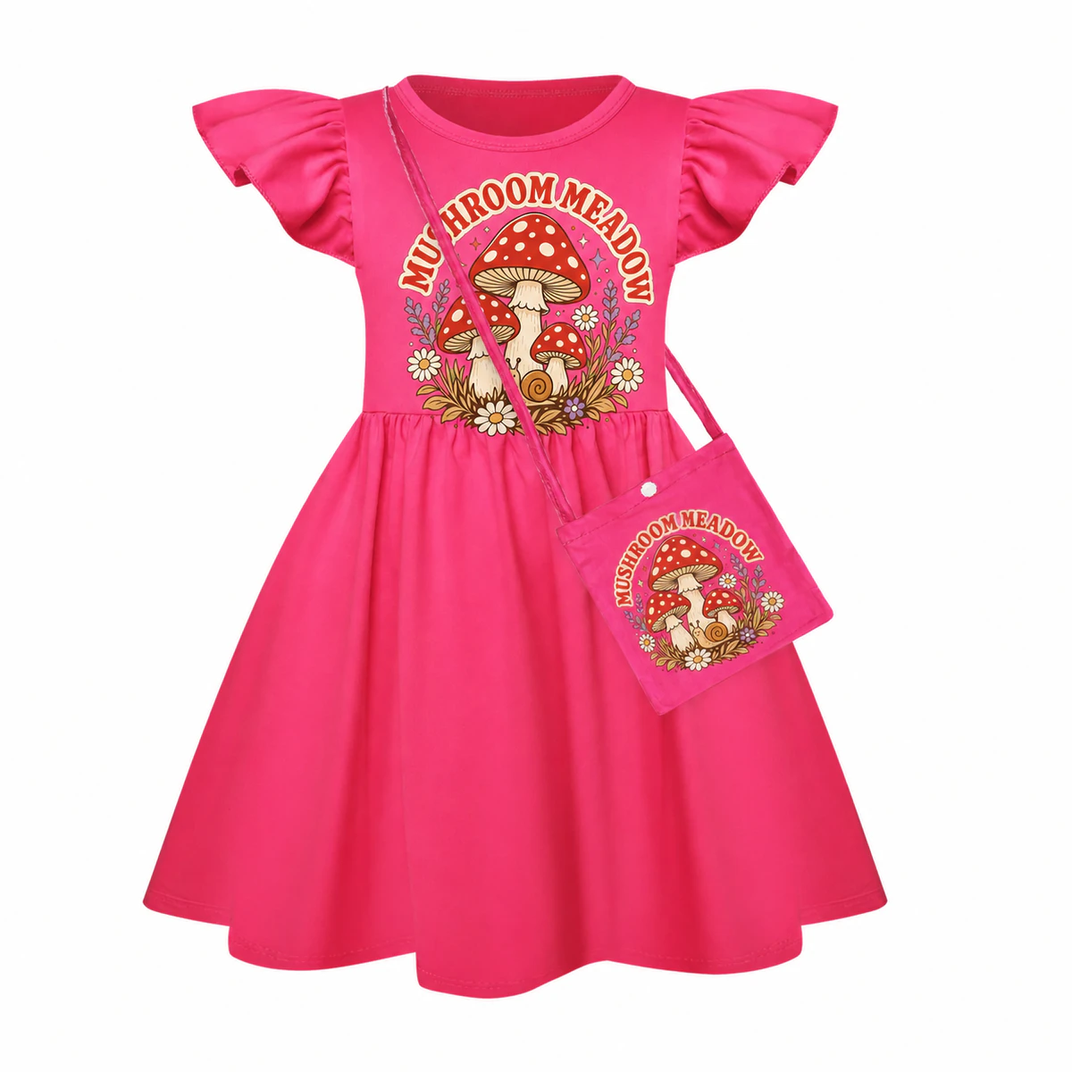 Mushroom Meadow Girls Short-Sleeve Sleep Dress with Crossbody Bag for Kids product preview