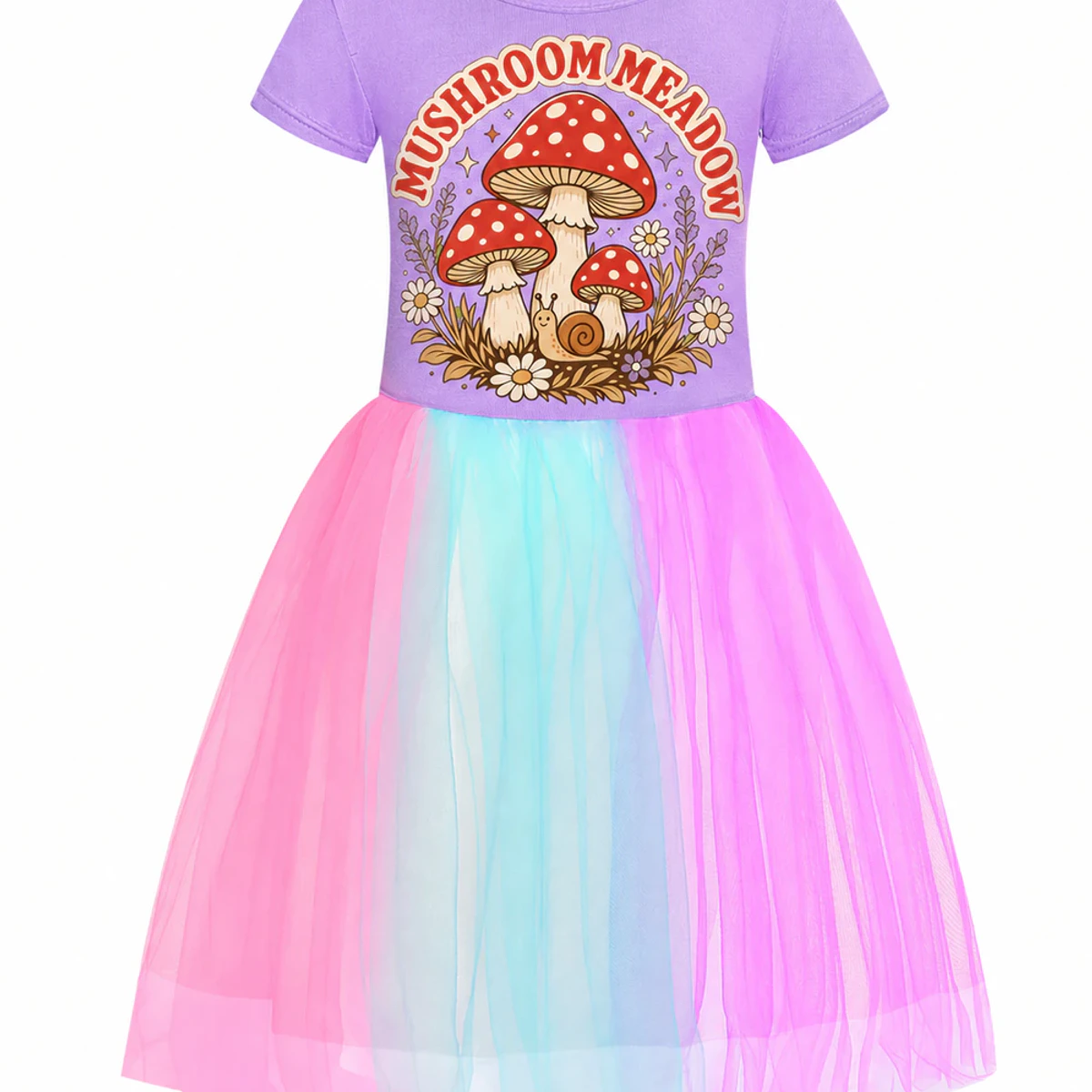 Mushroom Meadow Custom Girls Short Tulle and Classic Skirt Styles AI-rendered from the exact blank product, showing integrated print and fabric detail