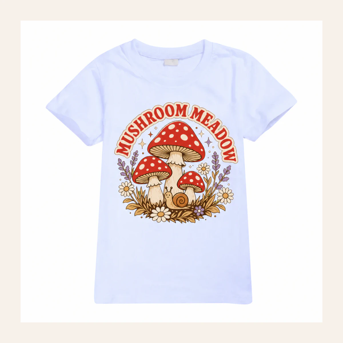 Mushroom Meadow Custom Kids Classic Short-Sleeve T-Shirt AI-rendered from the exact blank product, shown in an alternate clean ecommerce presentation