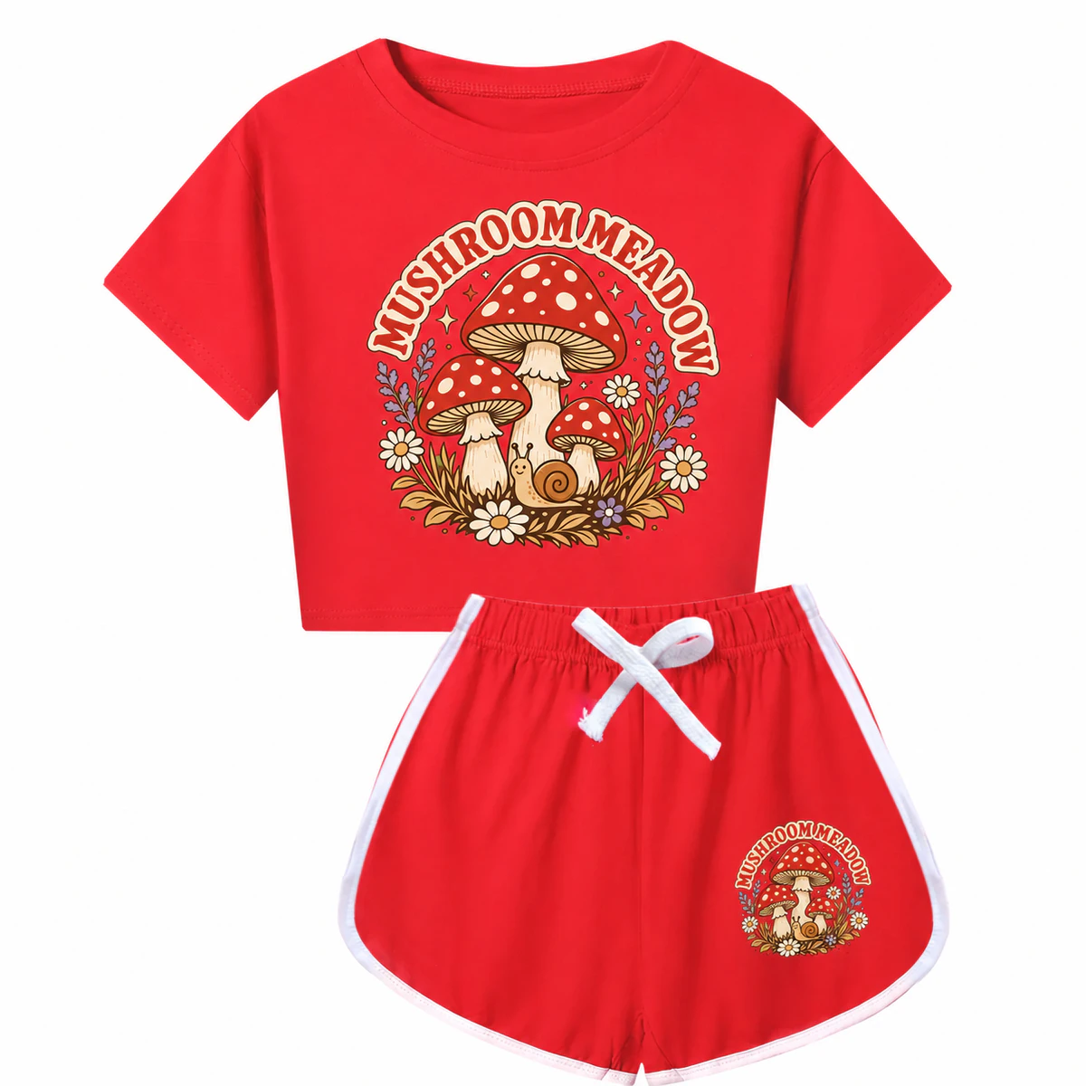 Mushroom Meadow Checker Short-Sleeve Top and Shorts Set for Kids product preview