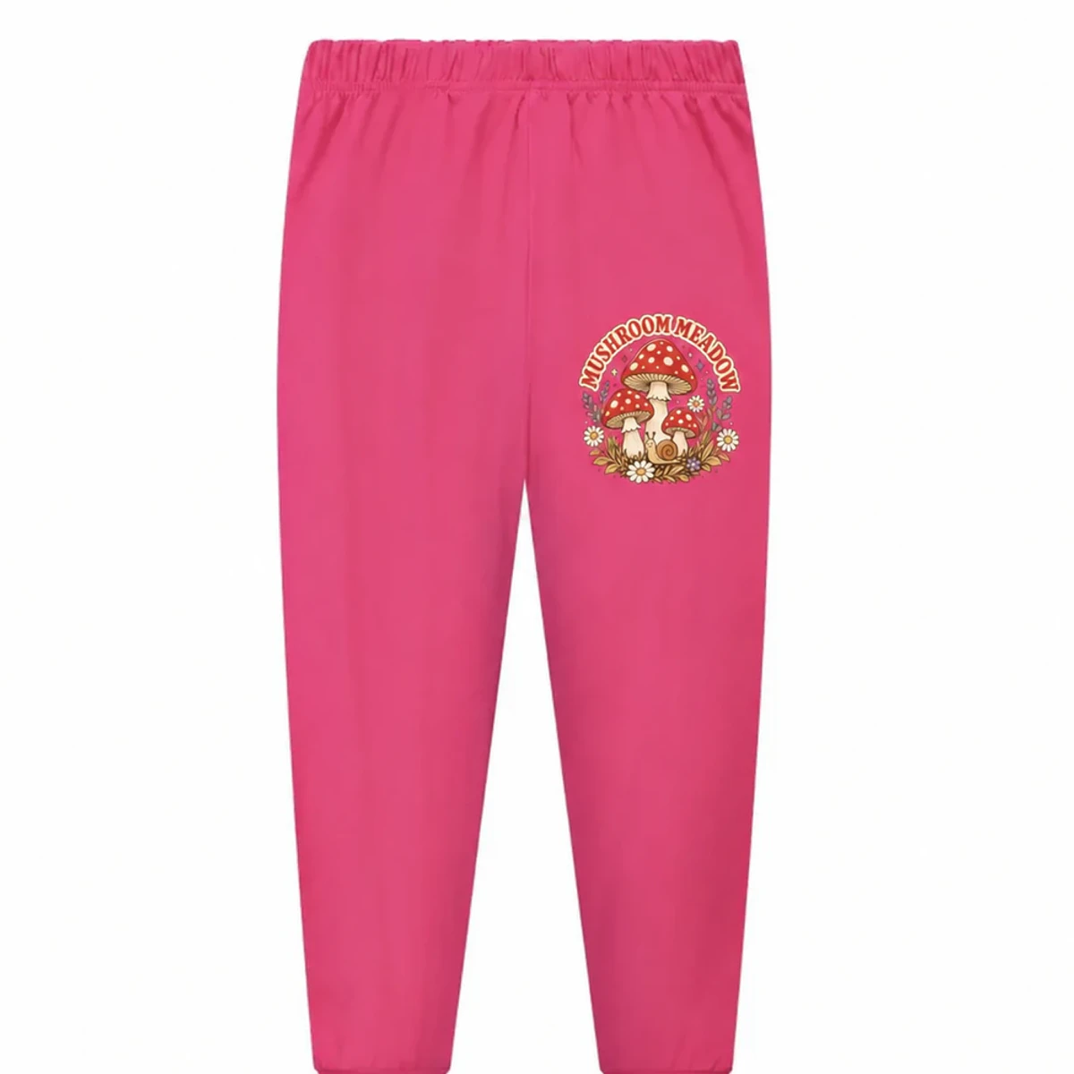 Mushroom Meadow Custom Kids Long Pajama Pants — Pants Only AI-rendered from the exact blank product, showing integrated print and fabric detail