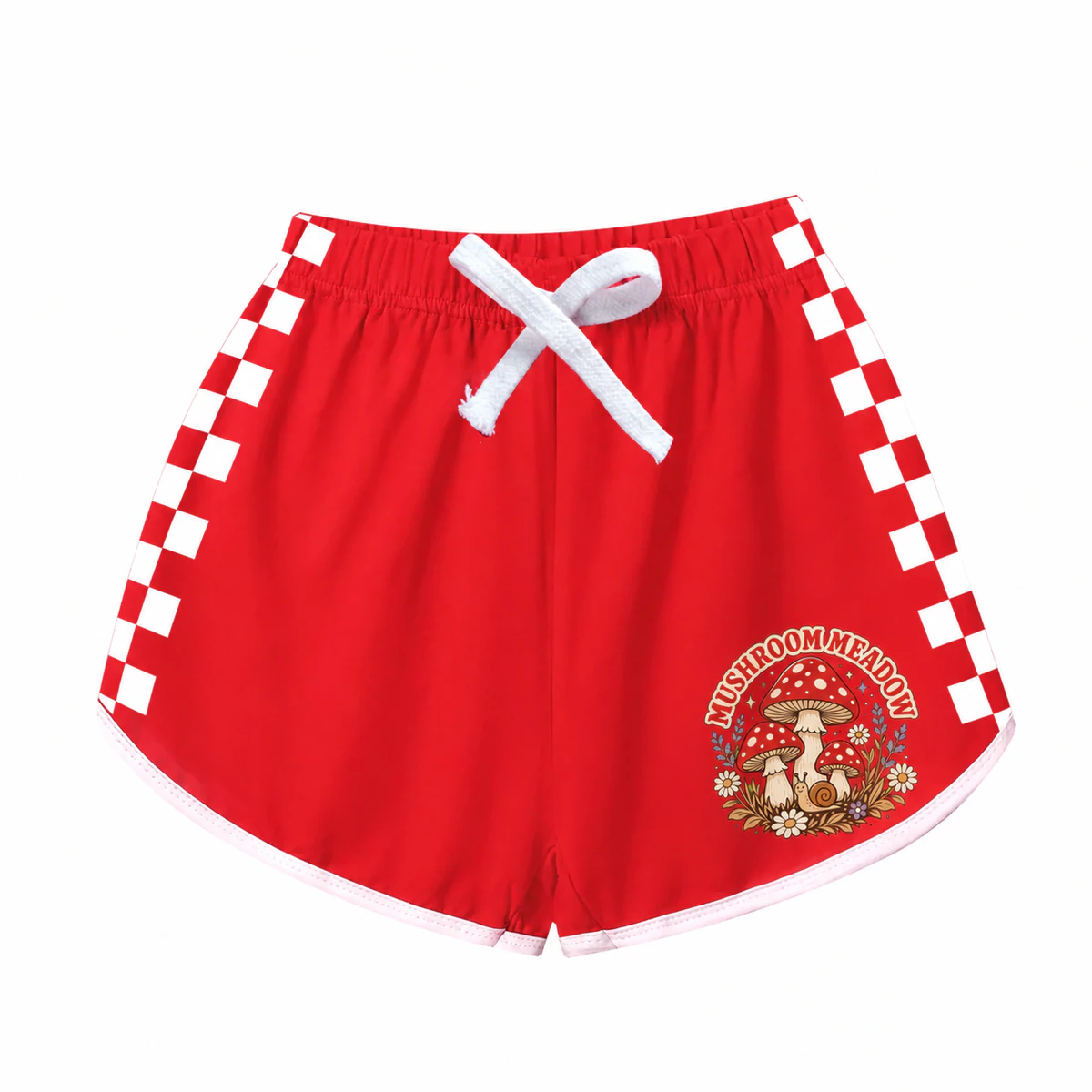 Mushroom Meadow Checker-Stripe Pajama Shorts for Kids product preview