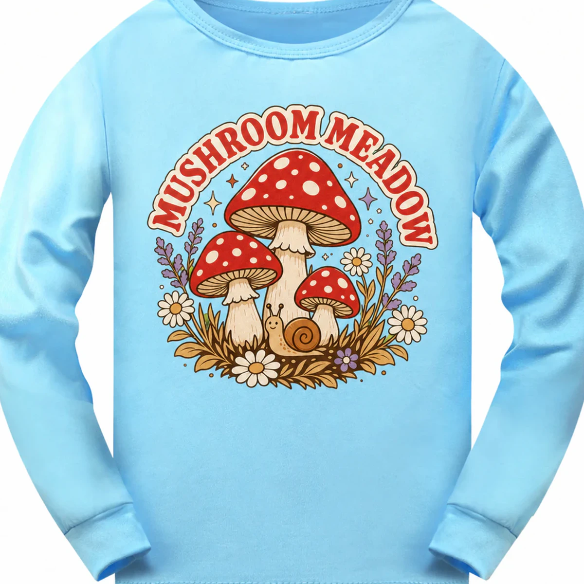 Mushroom Meadow Custom Kids Soft Long-Sleeve Top AI-rendered from the exact blank product, showing integrated print and fabric detail