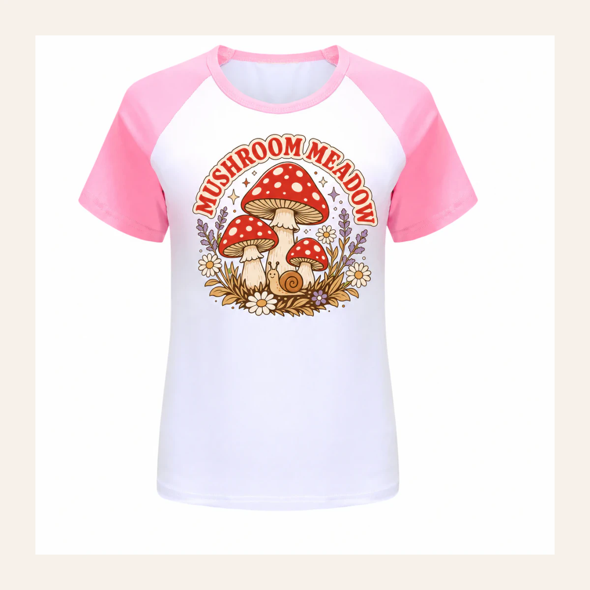 Mushroom Meadow Custom Kids Soft Short-Sleeve Top AI-rendered from the exact blank product, shown in an alternate clean ecommerce presentation