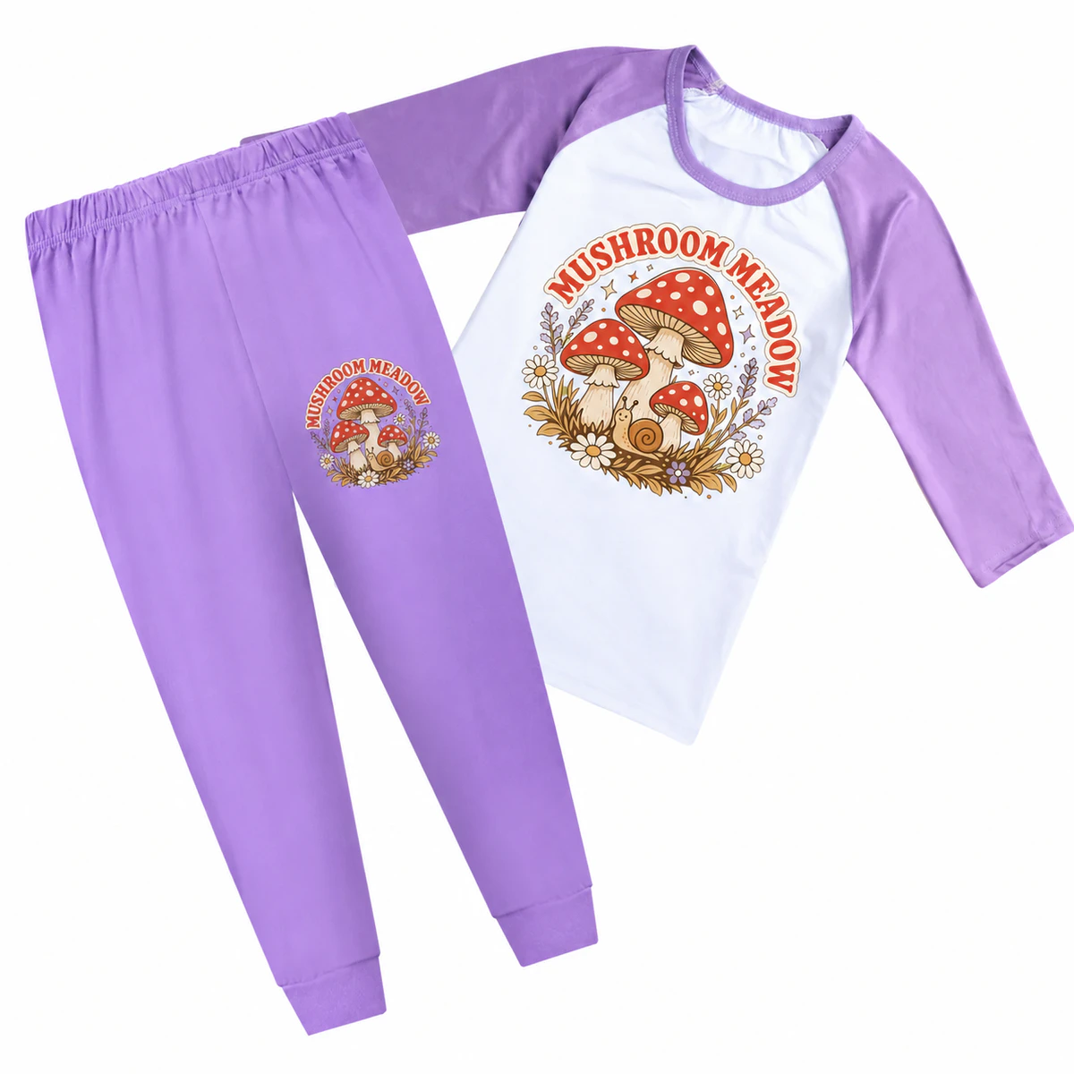 Mushroom Meadow Three-Quarter-Sleeve Raglan Top & Pants Set for Kids product preview