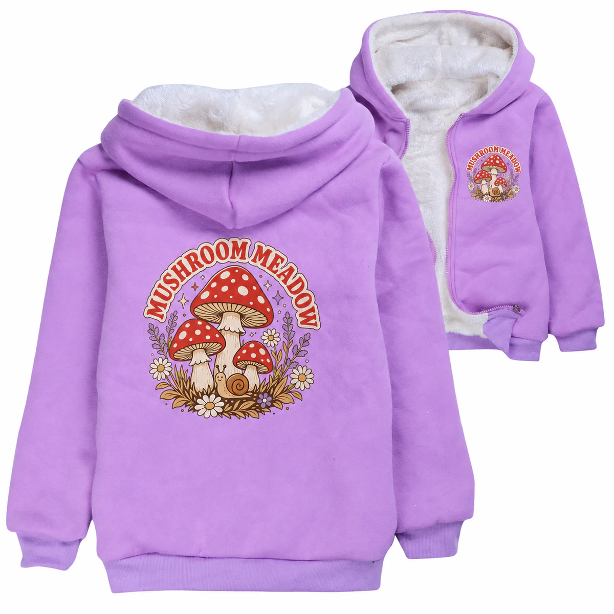 Rose Red option for Mushroom Meadow Custom Kids Thick Zip Winter Jacket AI-rendered from the exact blank product