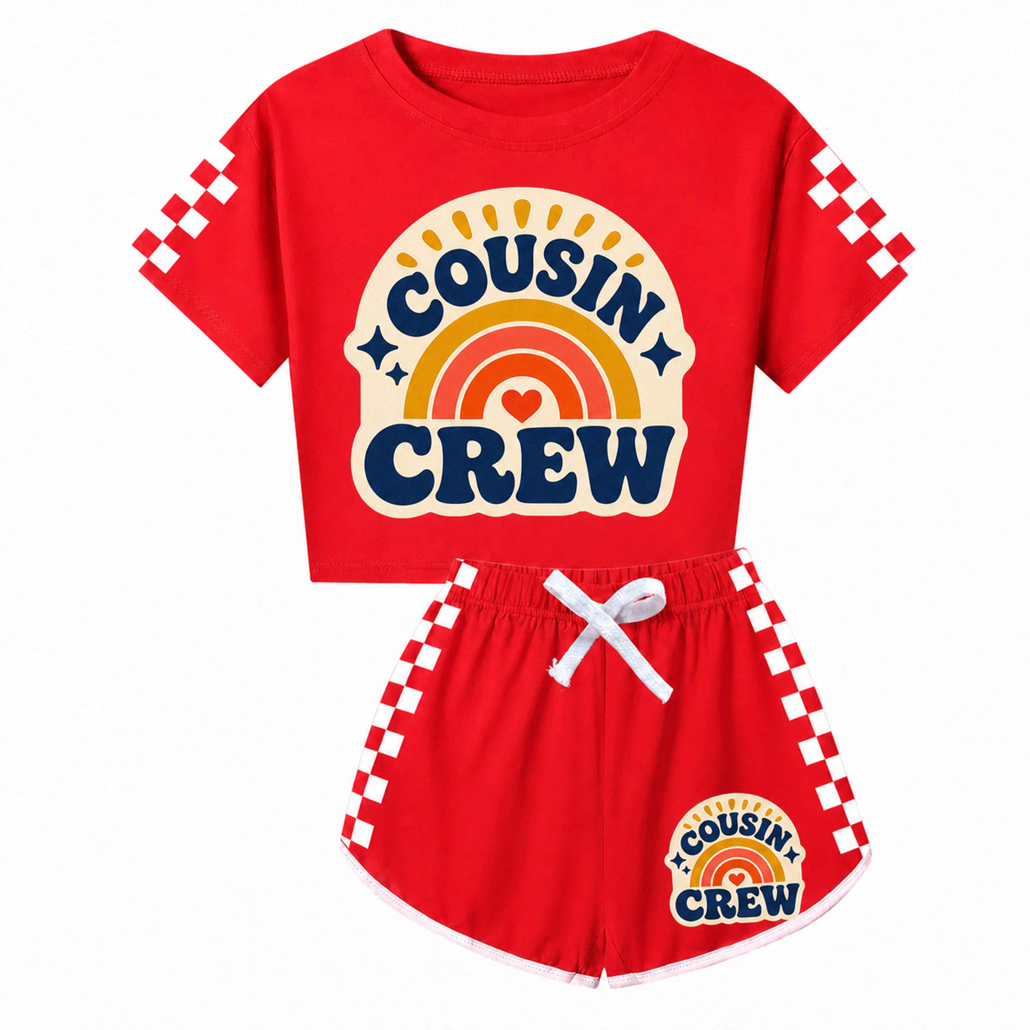 Cousin Crew Custom Family Checker Short-Sleeve Top and Shorts Set AI-rendered finished product