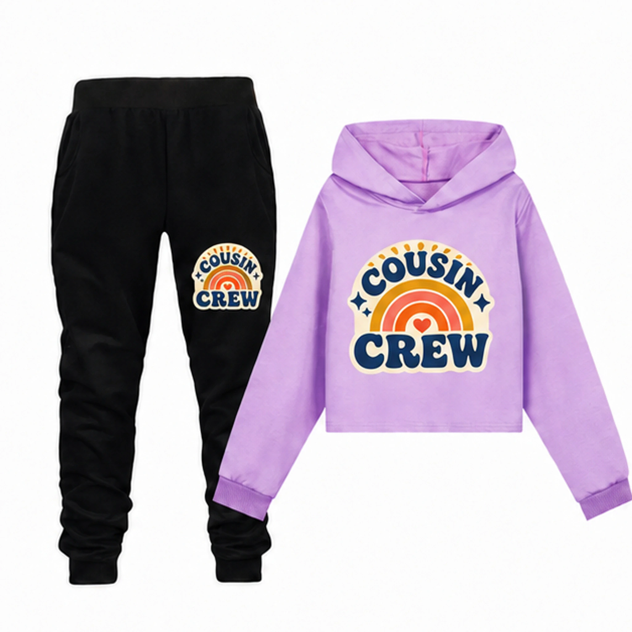 Purple · Set Custom Girls Cropped Hoodie and Pants Set with the Cousin Crew design