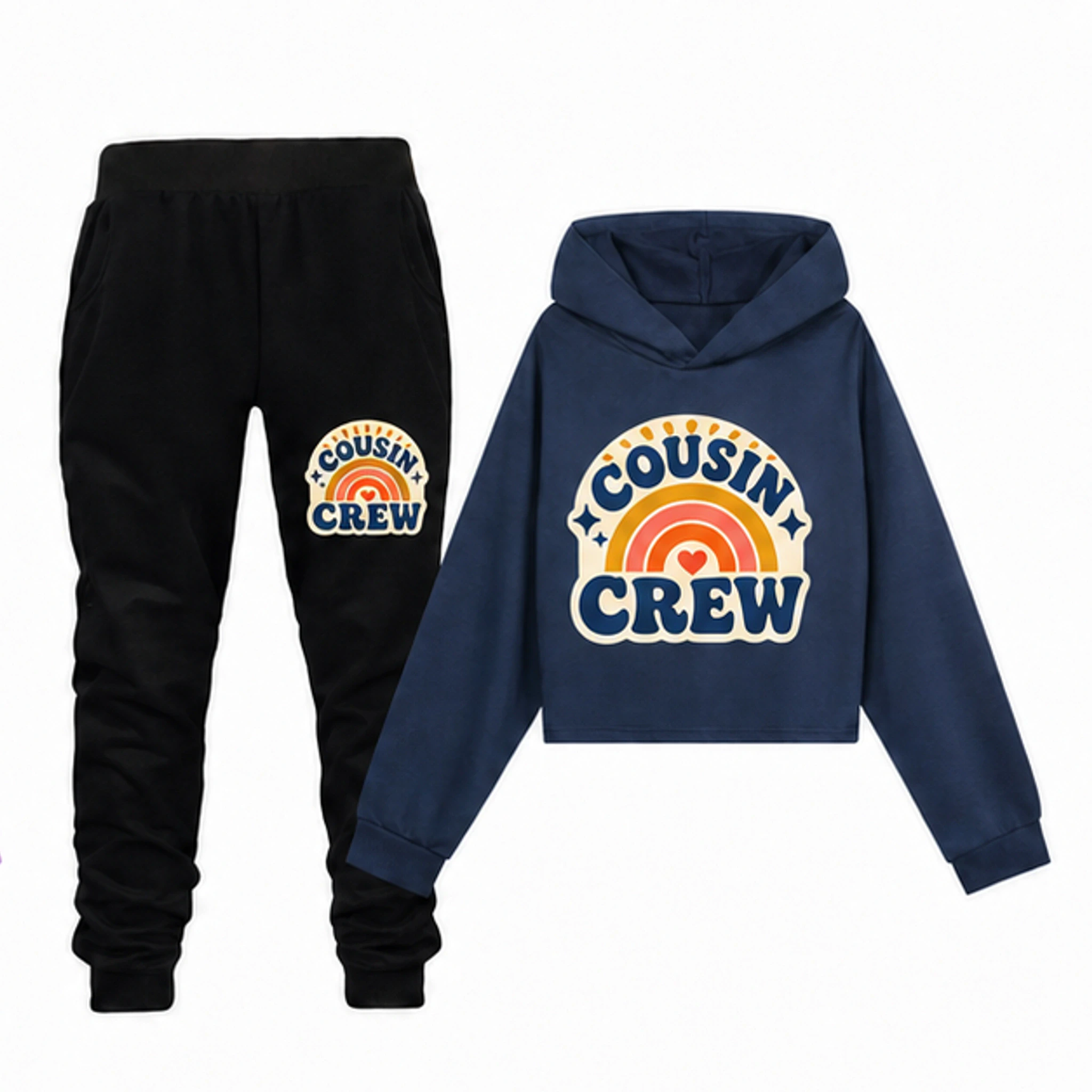 Navy Blue · Set Custom Girls Cropped Hoodie and Pants Set with the Cousin Crew design