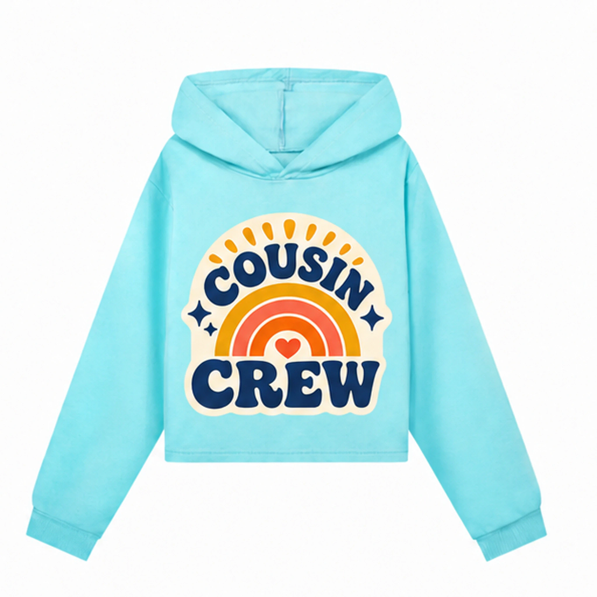 Blue Custom Girls Cropped Hoodie with the Cousin Crew design