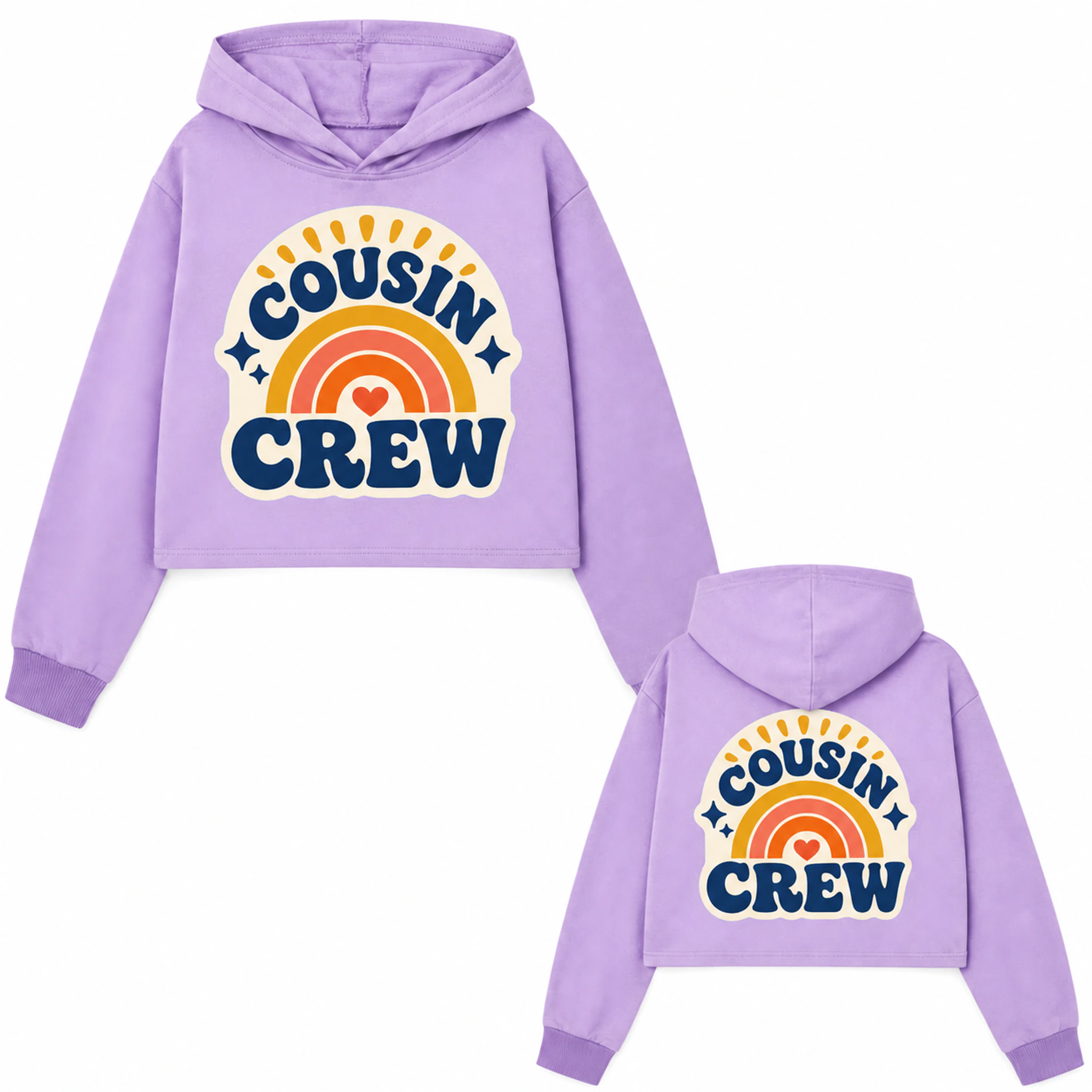 Cousin Crew Custom Girls Cropped Hoodie print, fabric, and construction details