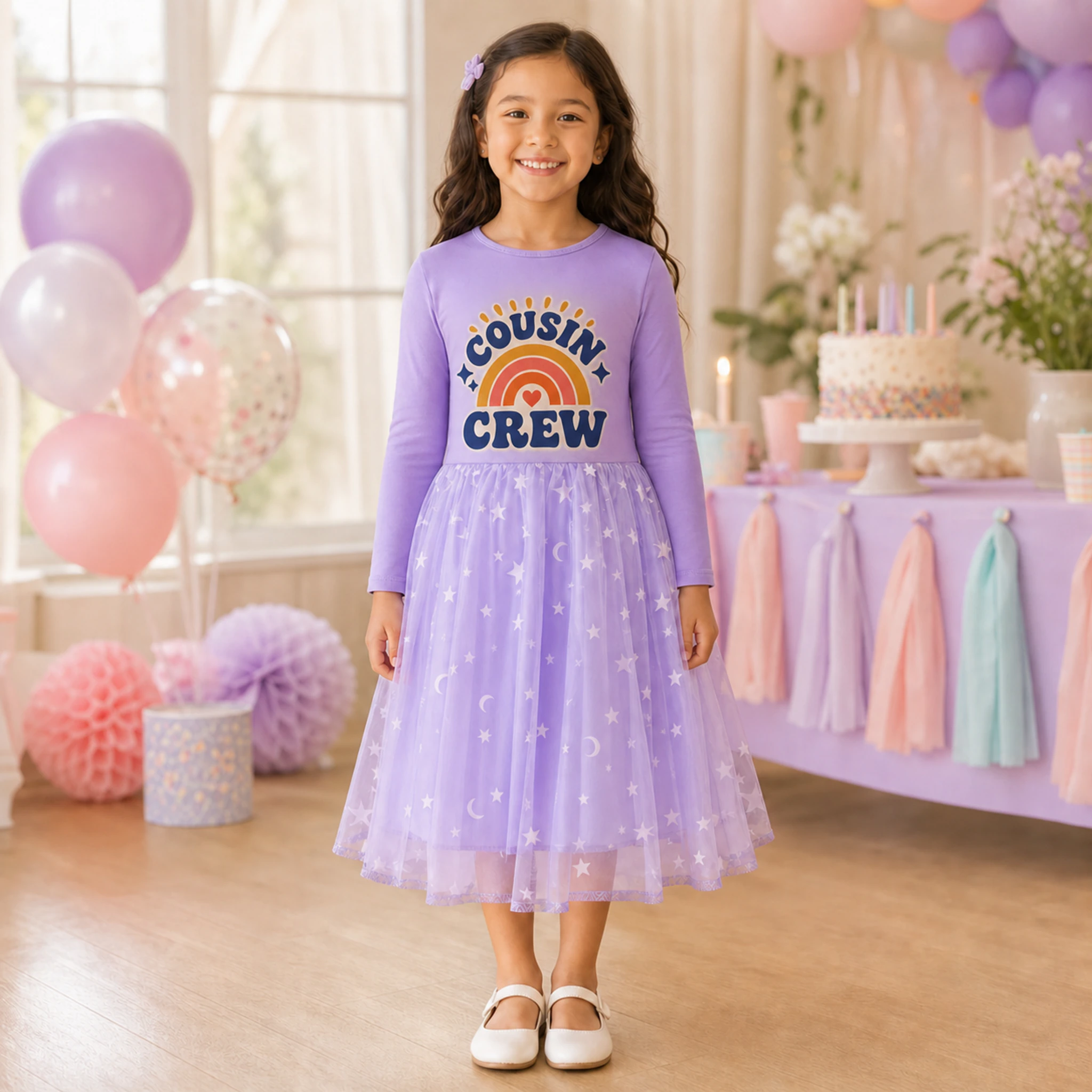 Cousin Crew Custom Girls Long Tulle and Star Skirt Styles shown in a styled lifestyle setting