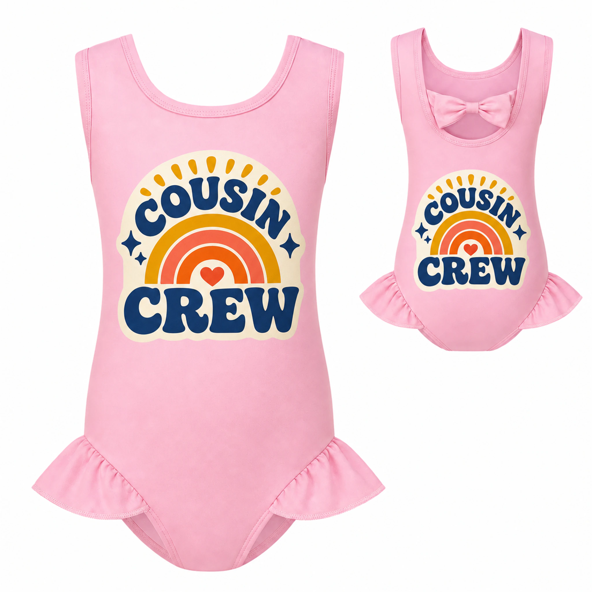 Cousin Crew Custom Girls Wide-Strap Bow-Back One-Piece Swimsuit AI-rendered finished product