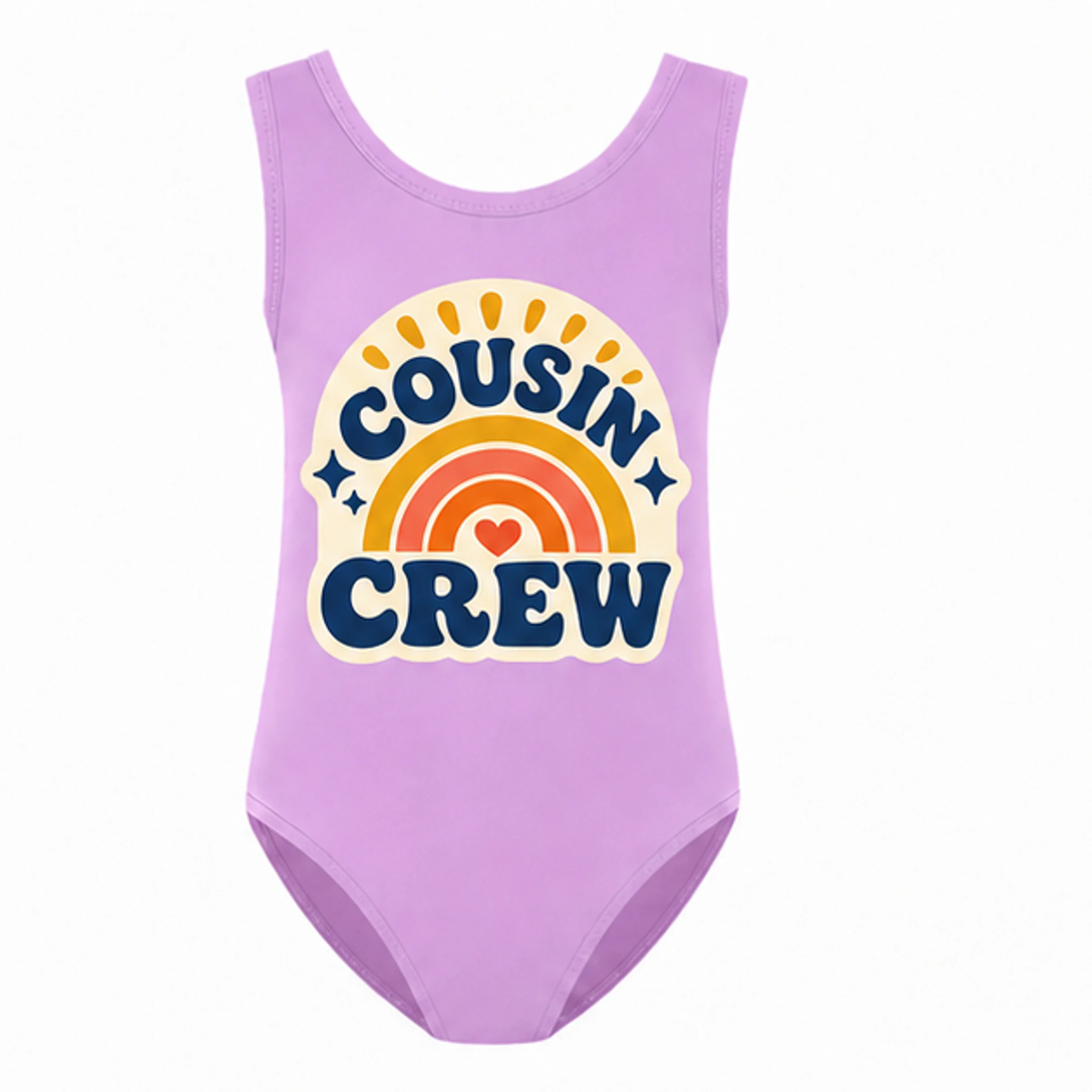Purple Custom Girls Ruffle-Hem One-Piece Swimsuit with the Cousin Crew design