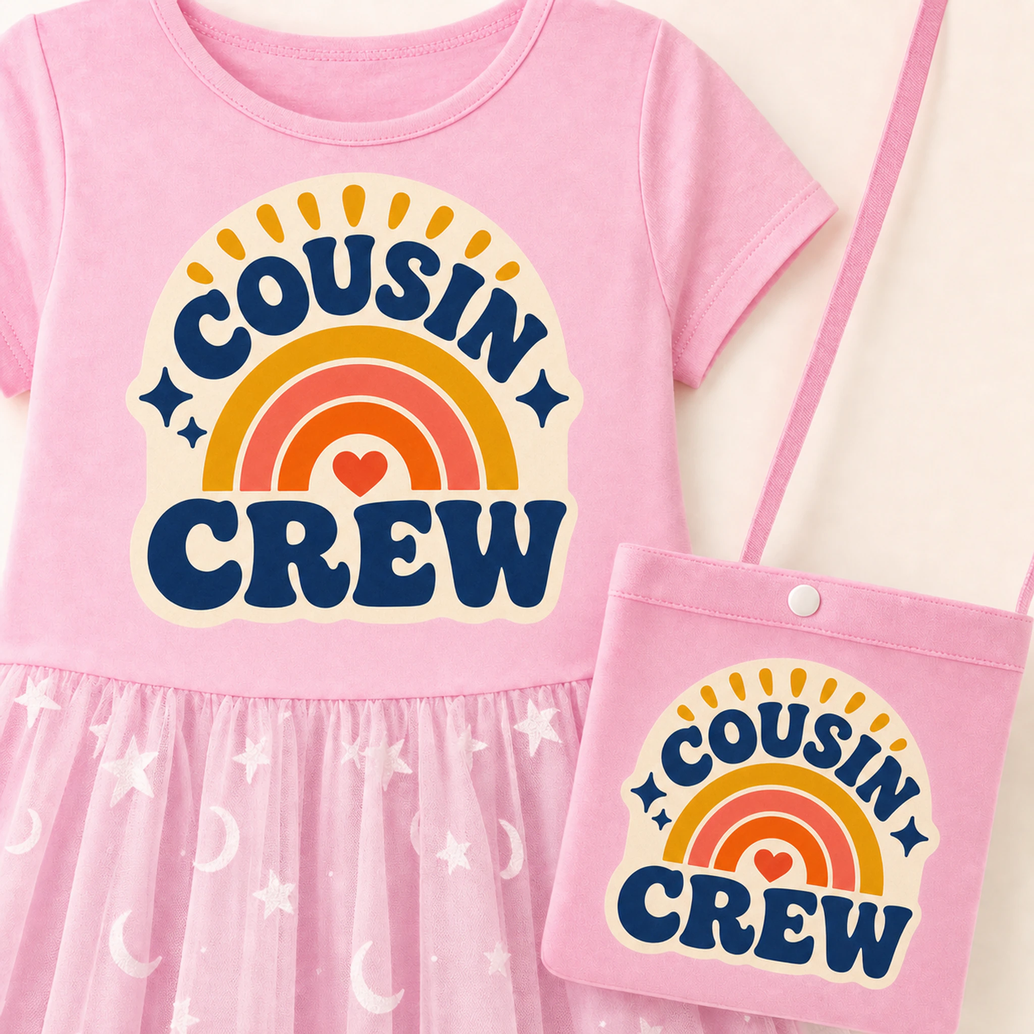 Cousin Crew Custom Girls Short Skirt Styles with Bag print, fabric, and construction details