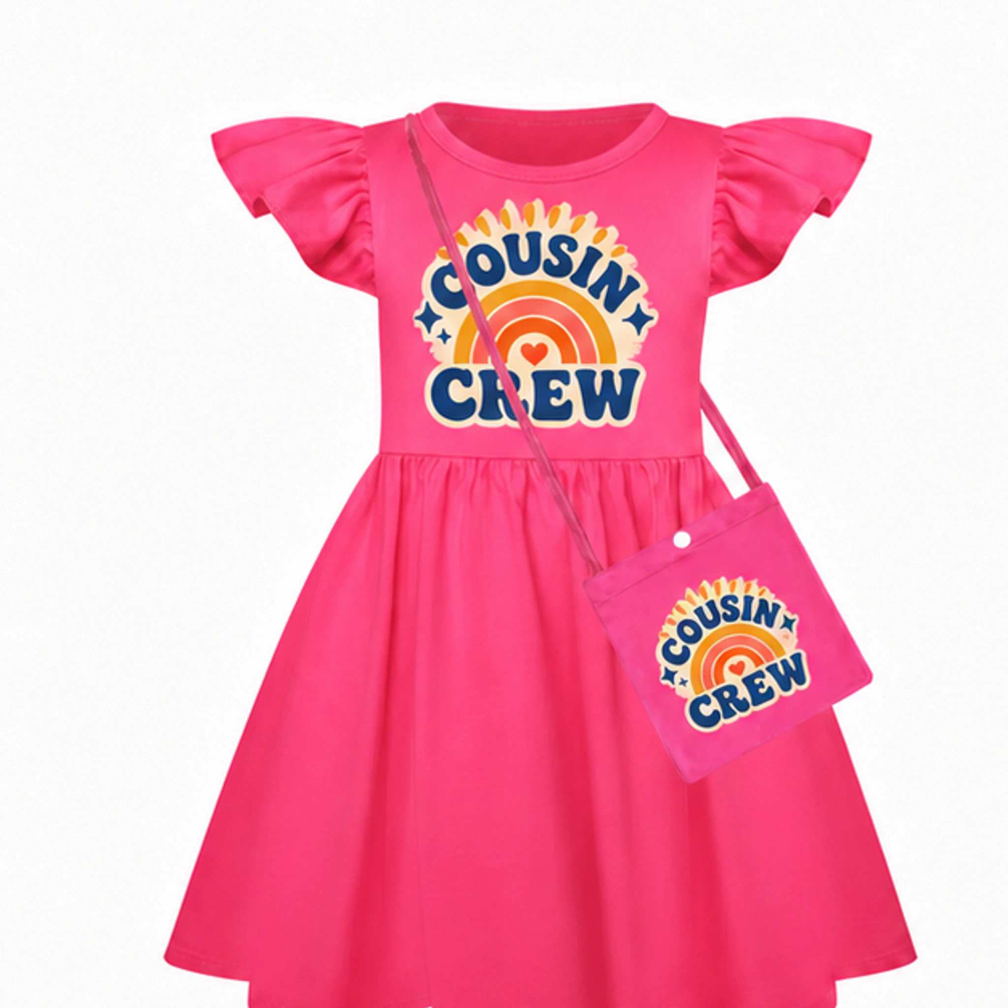 Rose Red · with Bag Custom Girls Short-Sleeve Sleep Dress with Crossbody Bag with the Cousin Crew design