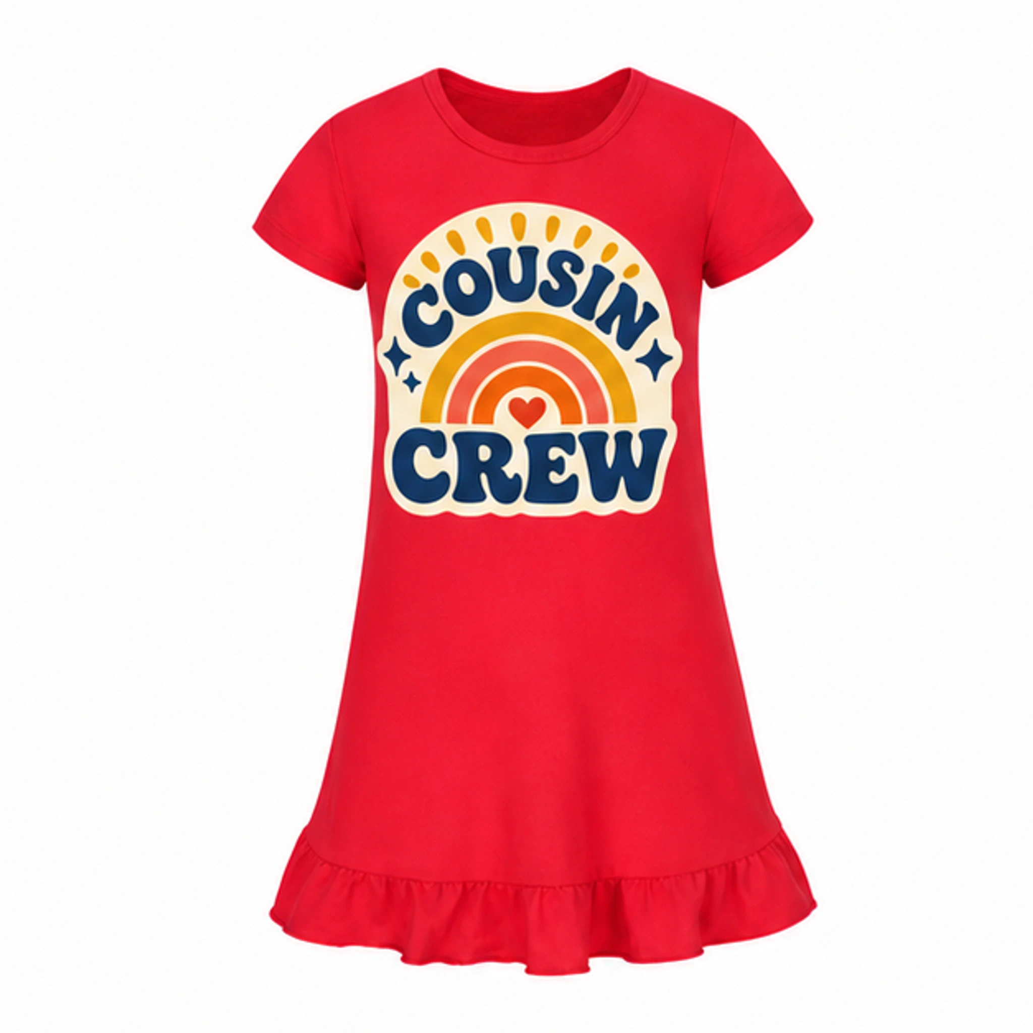 Red Custom Girls Short-Sleeve Sleep Dress with the Cousin Crew design