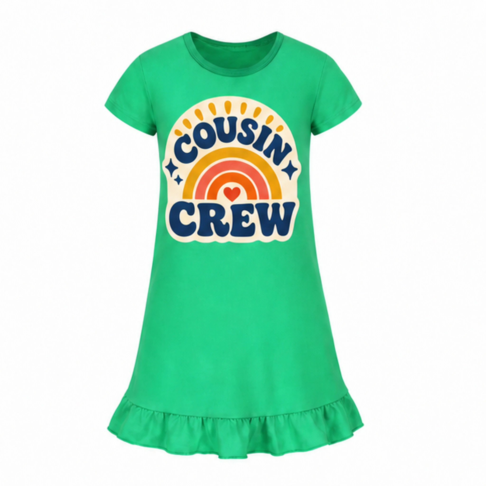 Green Custom Girls Short-Sleeve Sleep Dress with the Cousin Crew design