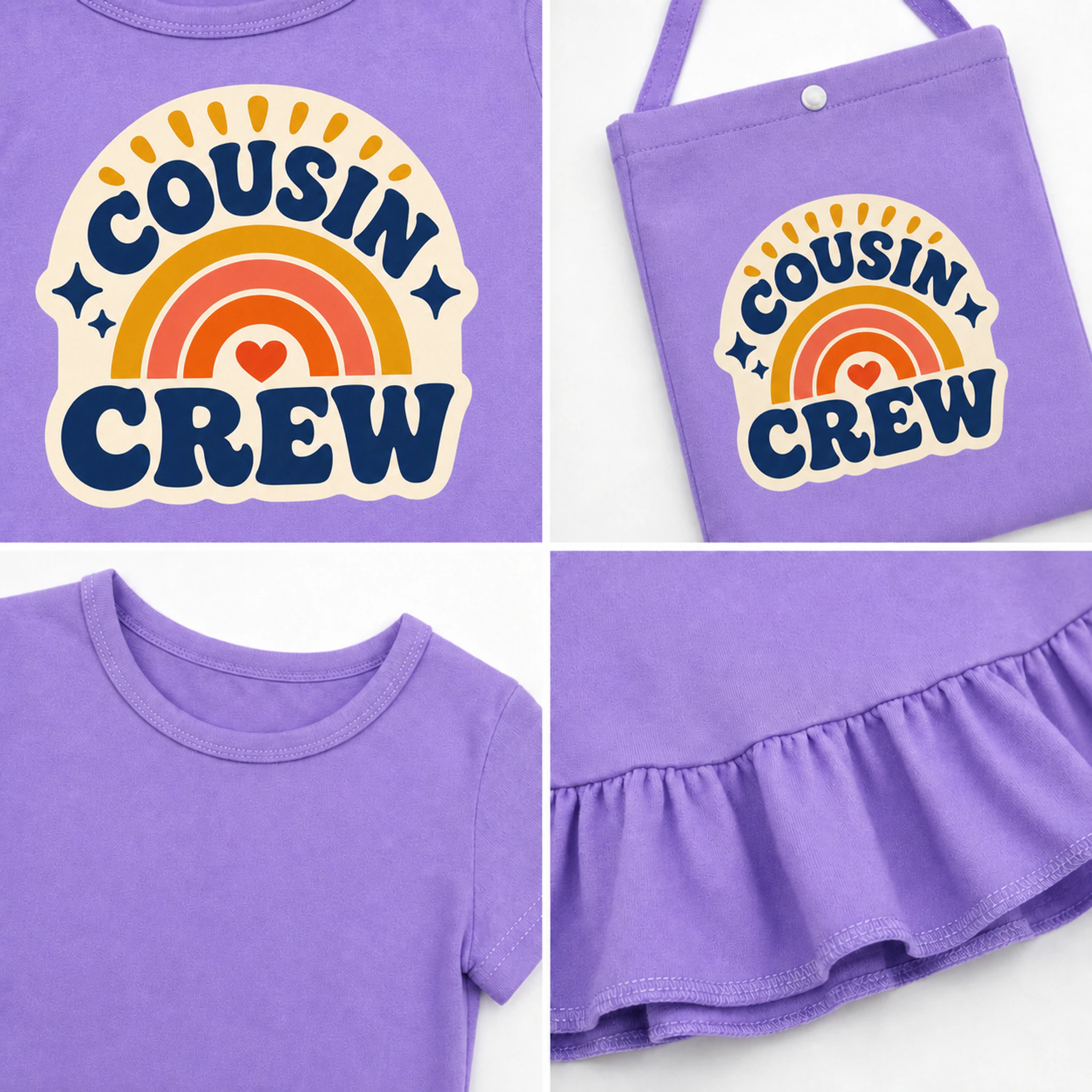 Cousin Crew Custom Girls Short-Sleeve Sleep Dress with Matching Bag print, fabric, and construction details