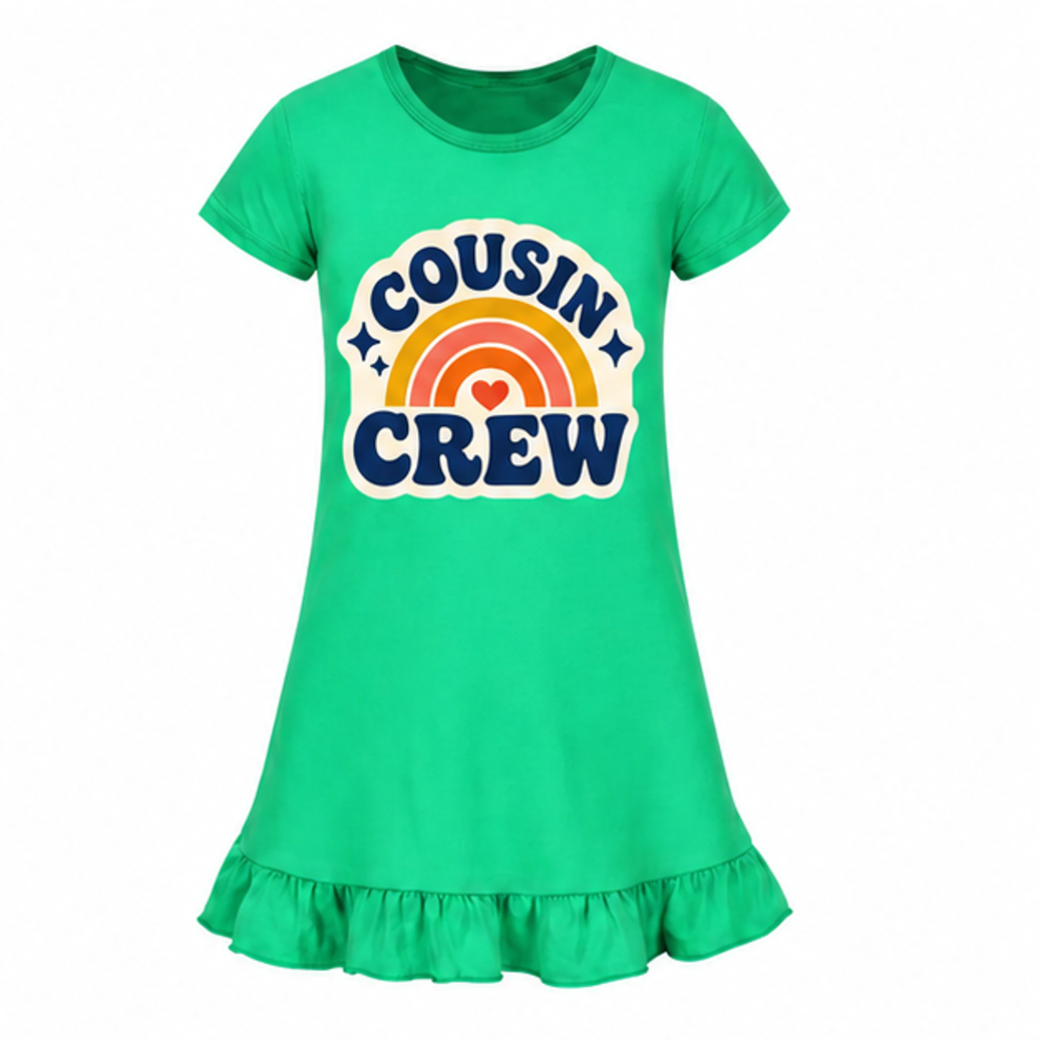 Green Custom Girls Short-Sleeve Sleep Dress with the Cousin Crew design