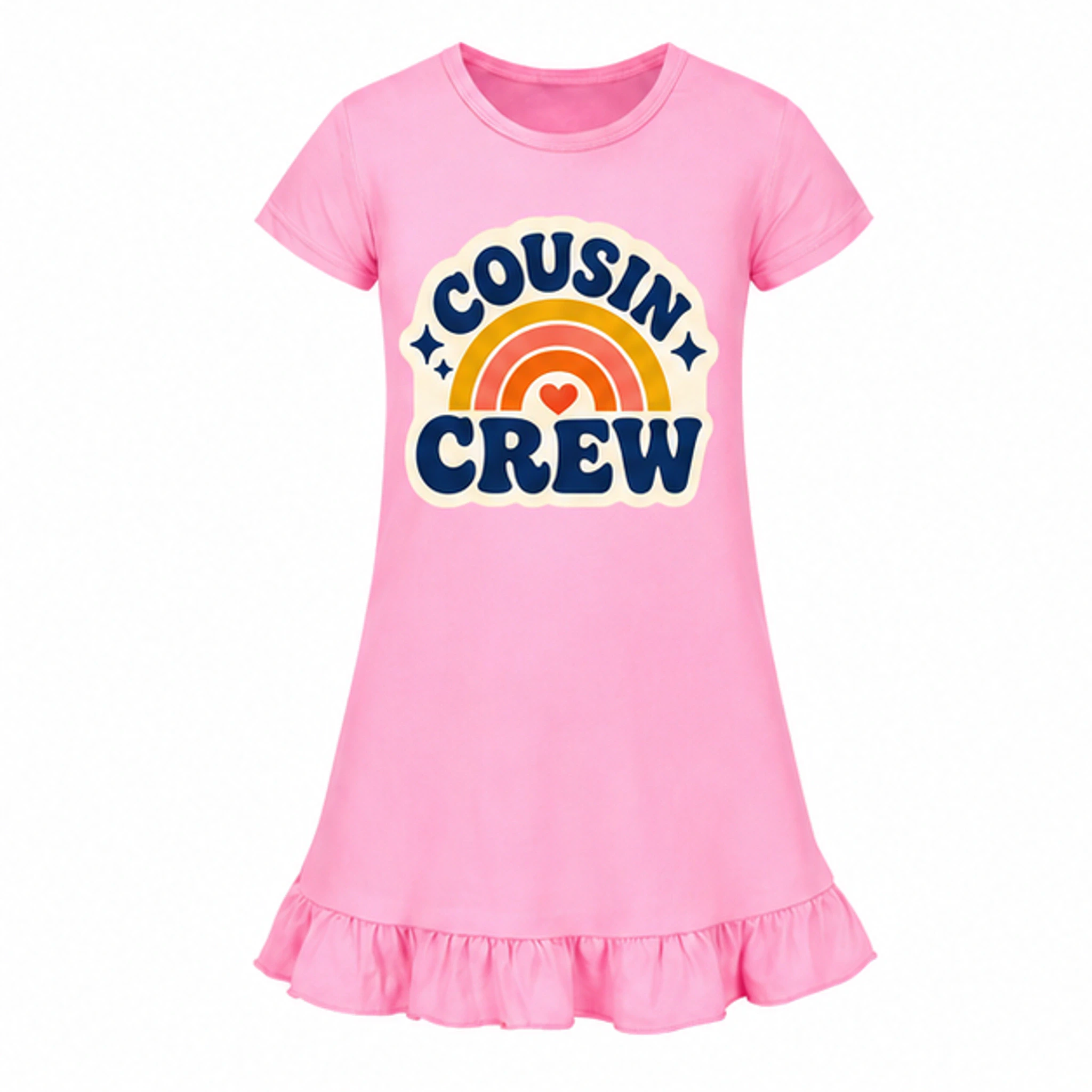 Pink Custom Girls Short-Sleeve Sleep Dress with the Cousin Crew design