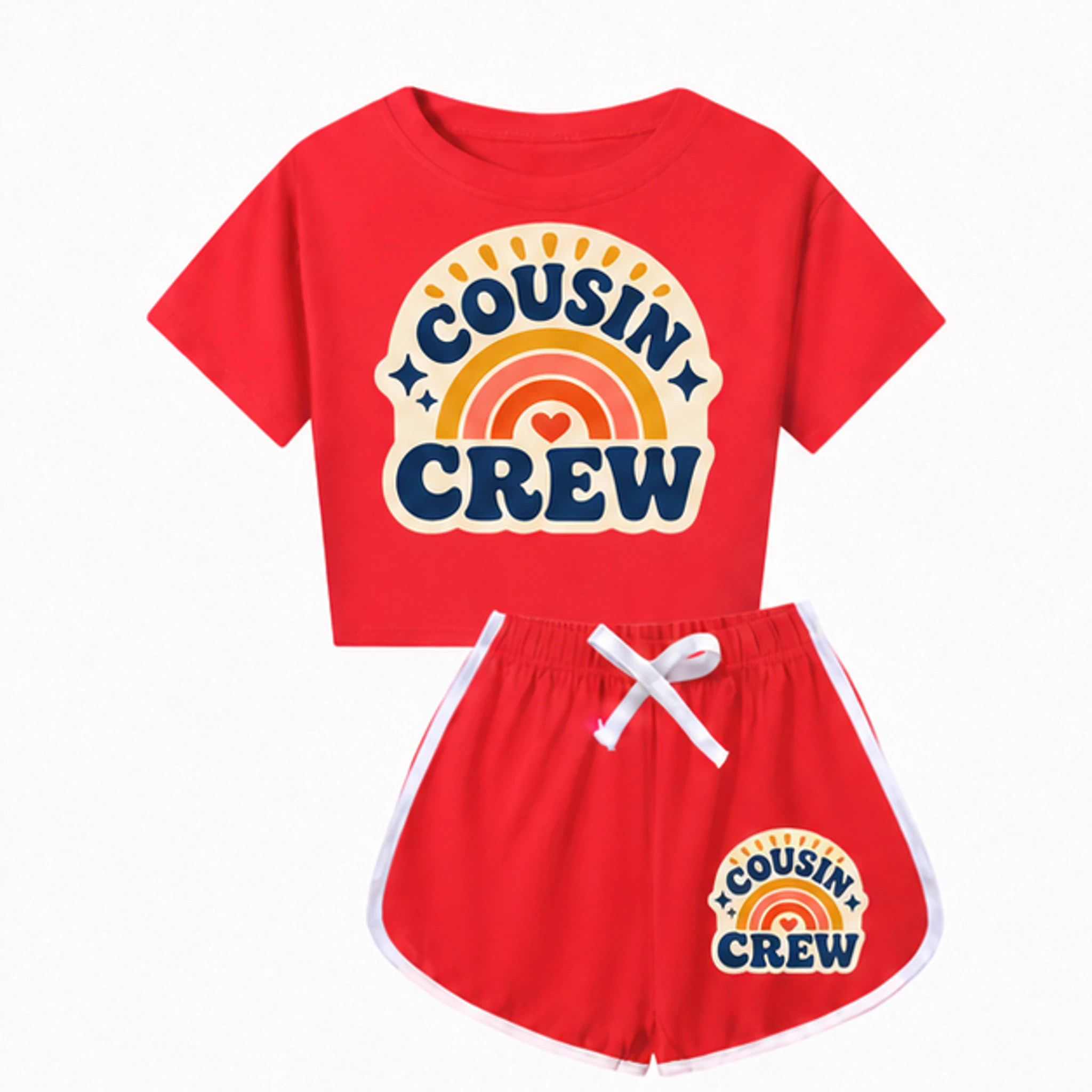 Red Custom Kids Checker Short-Sleeve Top and Shorts Set with the Cousin Crew design
