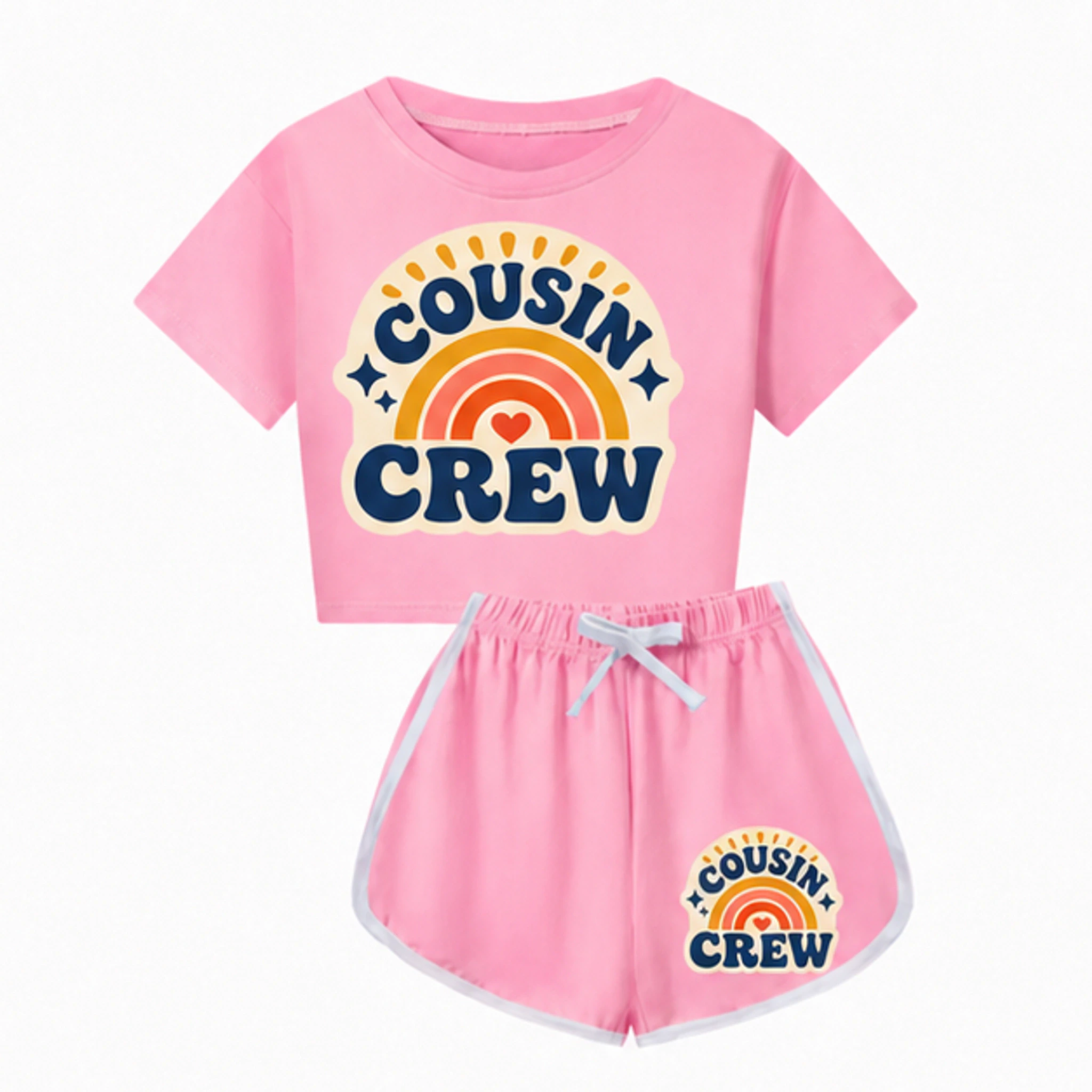 Pink Custom Kids Checker Short-Sleeve Top and Shorts Set with the Cousin Crew design